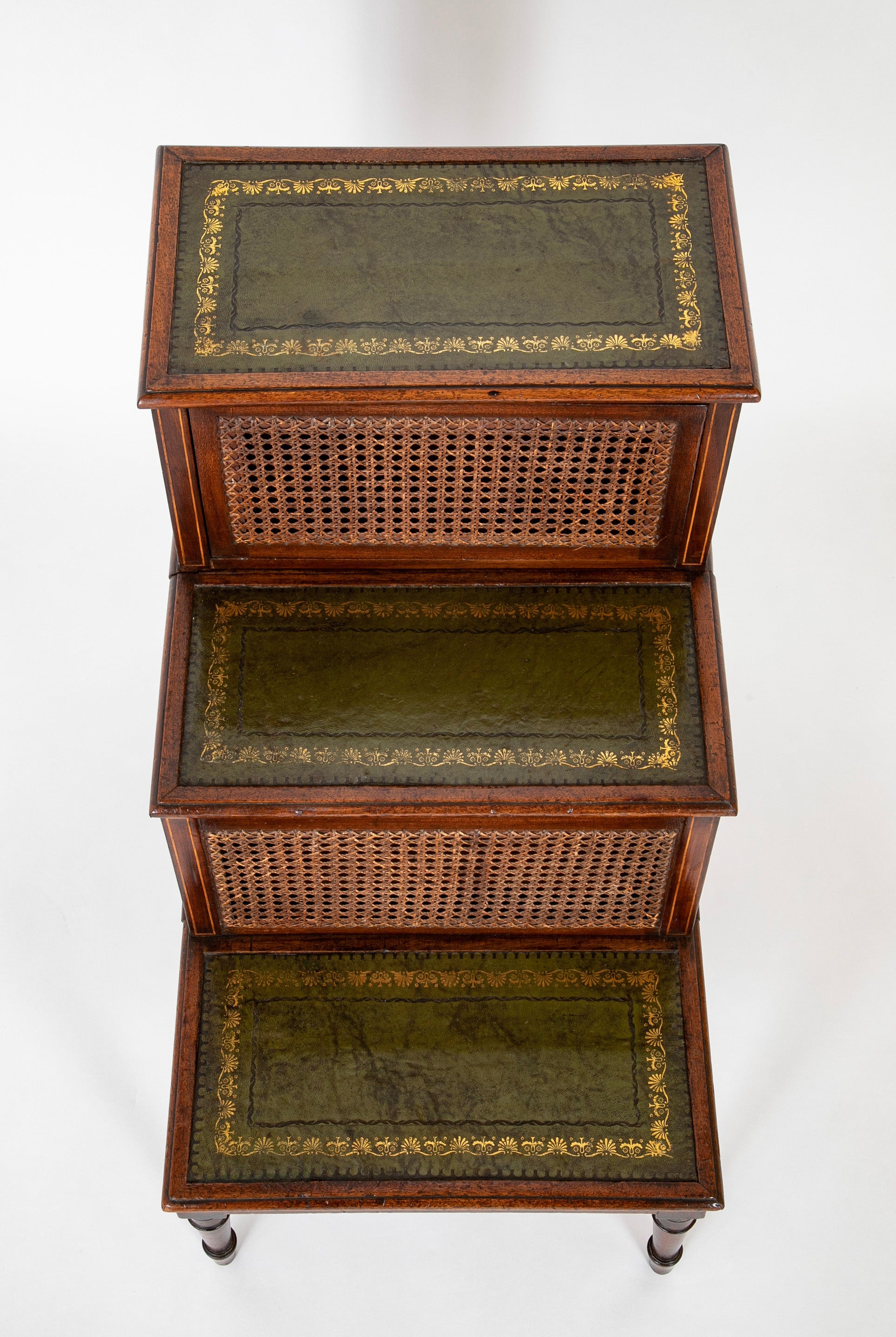 English Regency Mahogany Bed Stairs with Leather Steps & Original Caning
