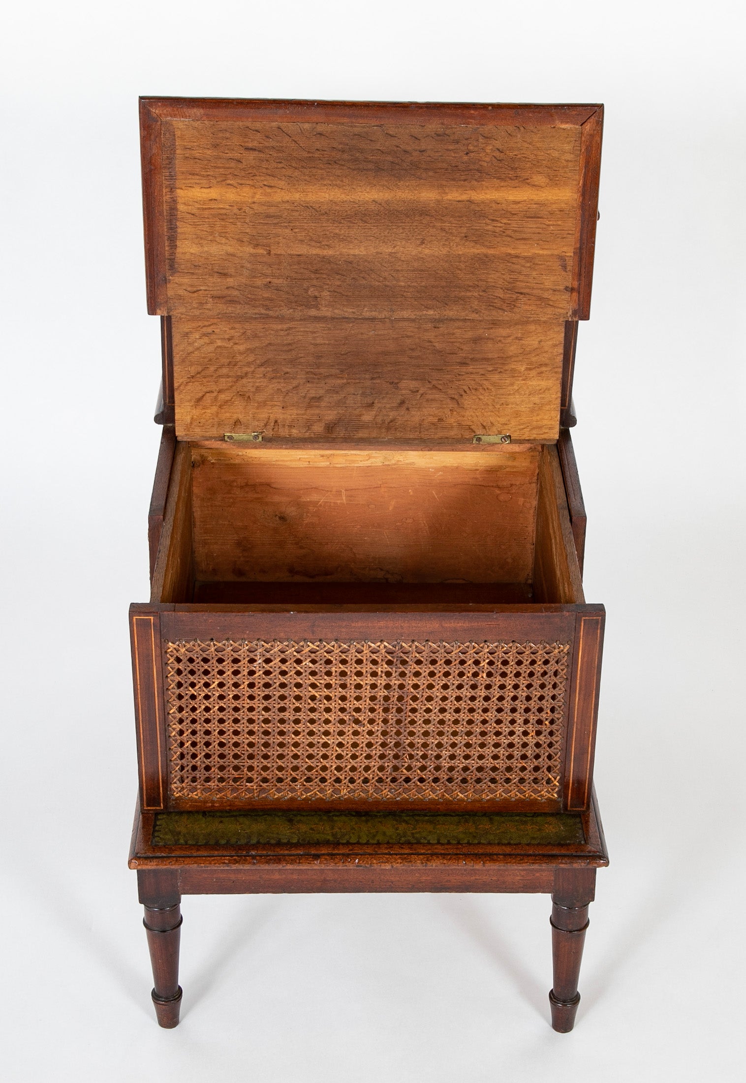 English Regency Mahogany Bed Stairs with Leather Steps & Original Caning