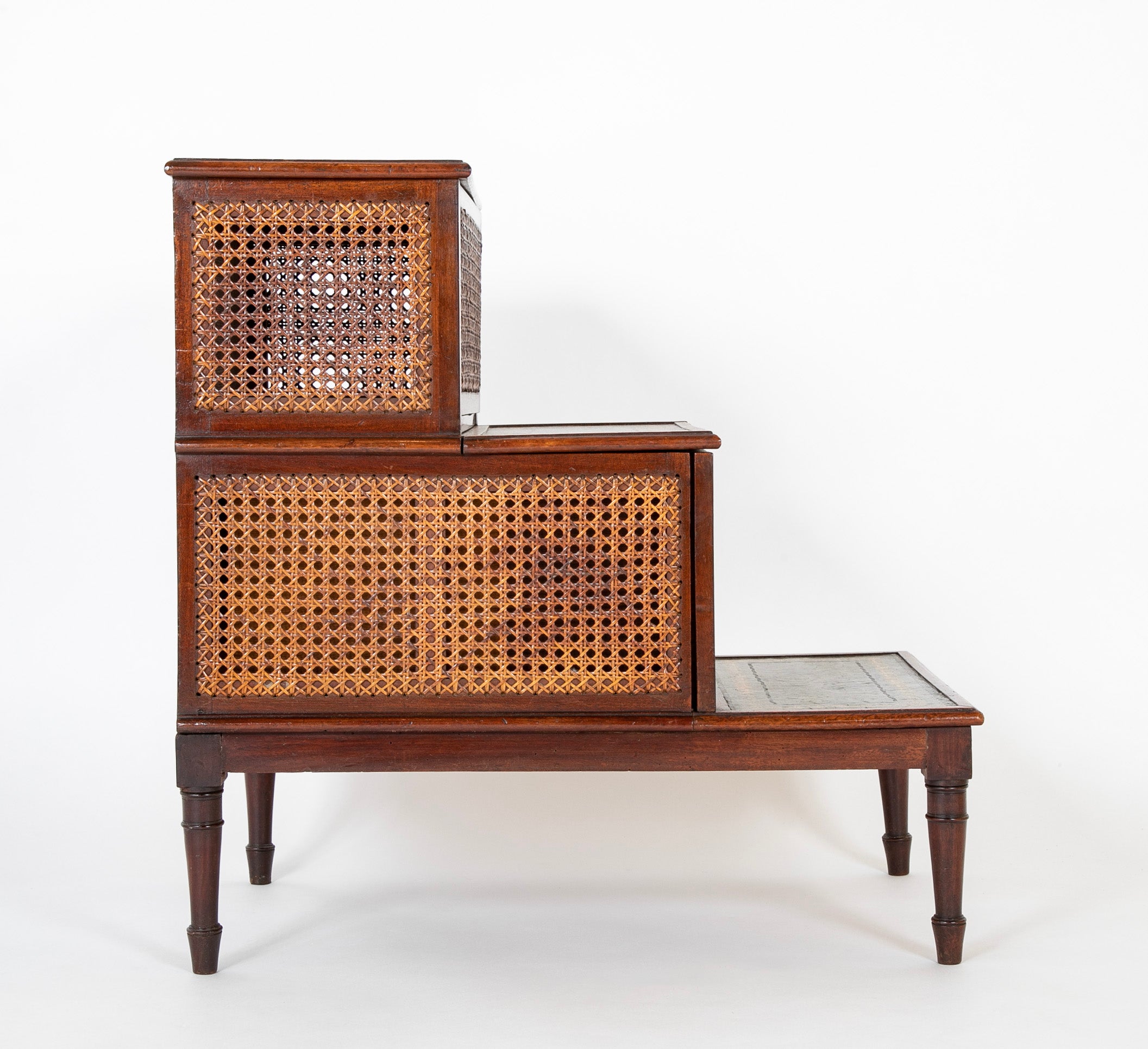 English Regency Mahogany Bed Stairs with Leather Steps & Original Caning
