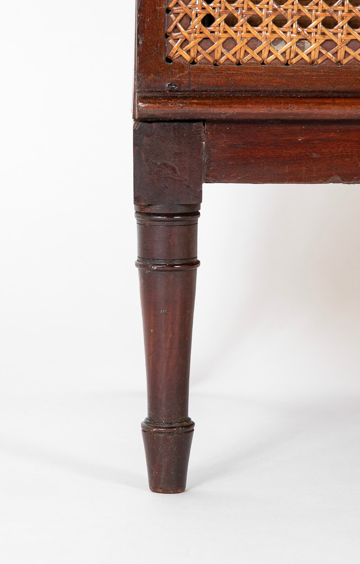 English Regency Mahogany Bed Stairs with Leather Steps & Original Caning