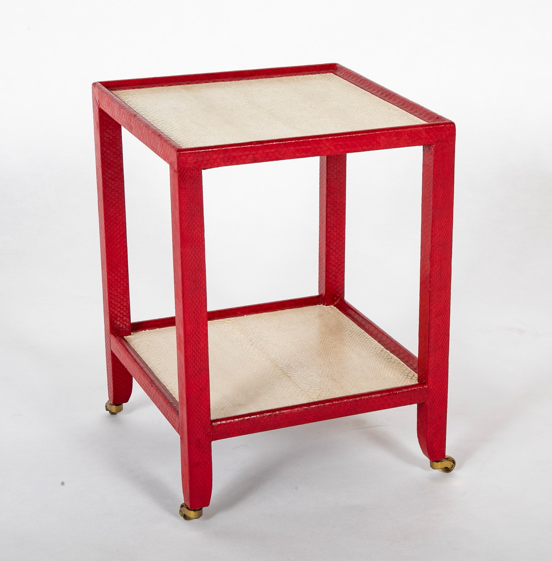 Karl Springer Telephone Drinks Table in Red And White Cobra Skin