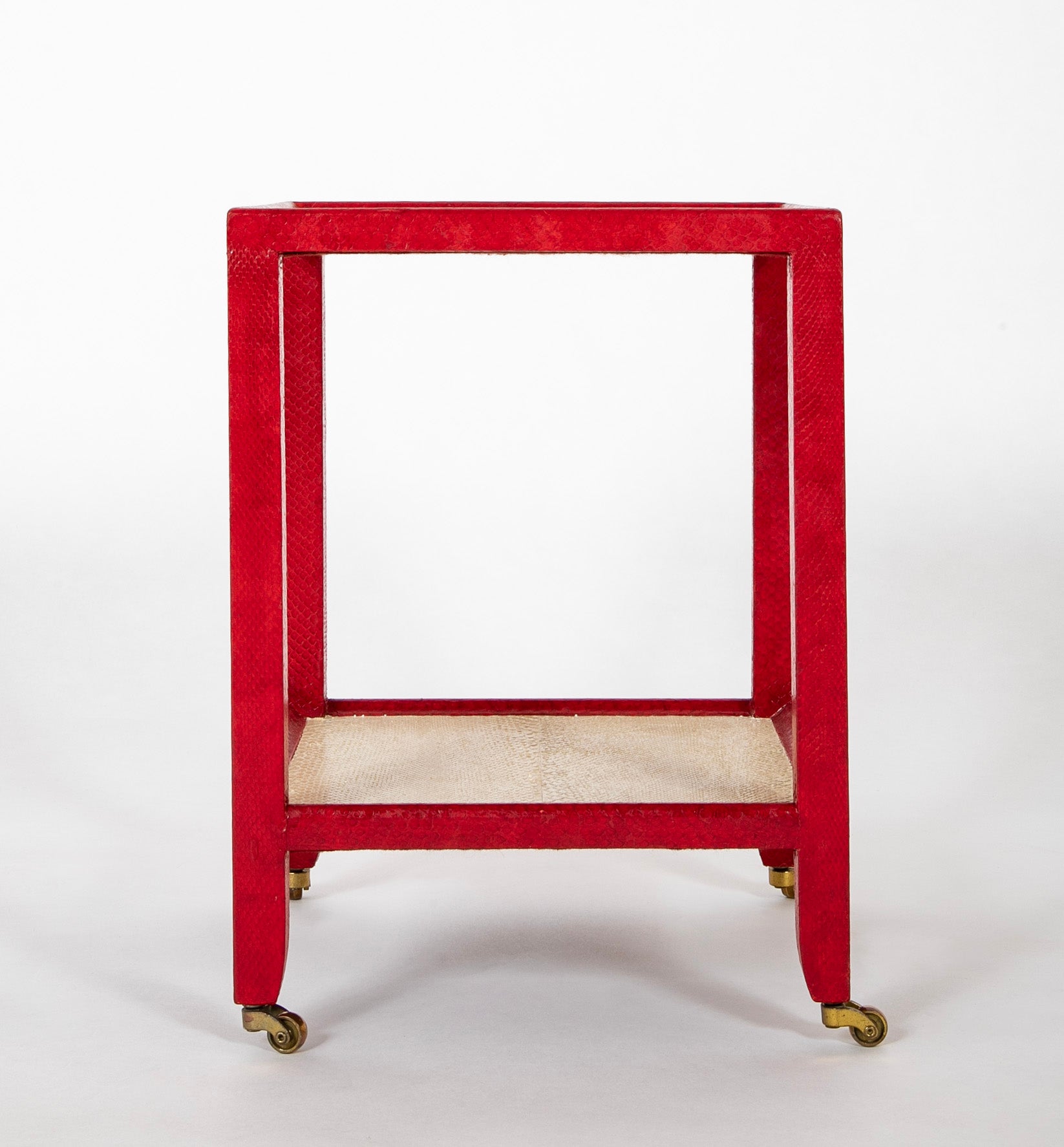 Karl Springer Telephone Drinks Table in Red And White Cobra Skin