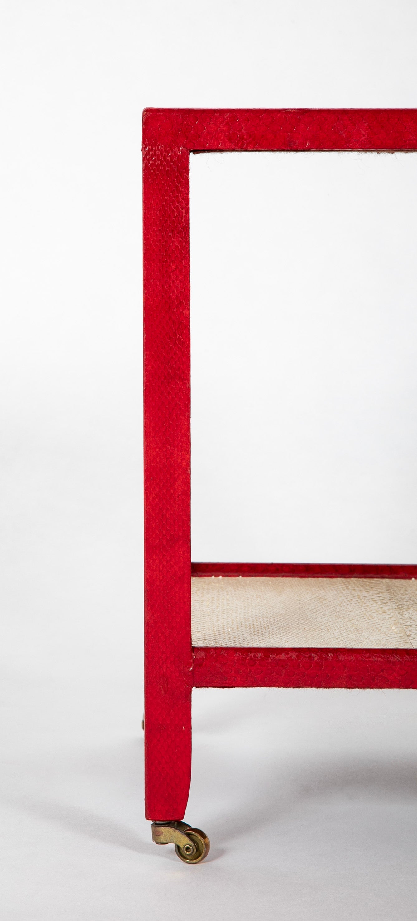 Karl Springer Telephone Drinks Table in Red And White Cobra Skin