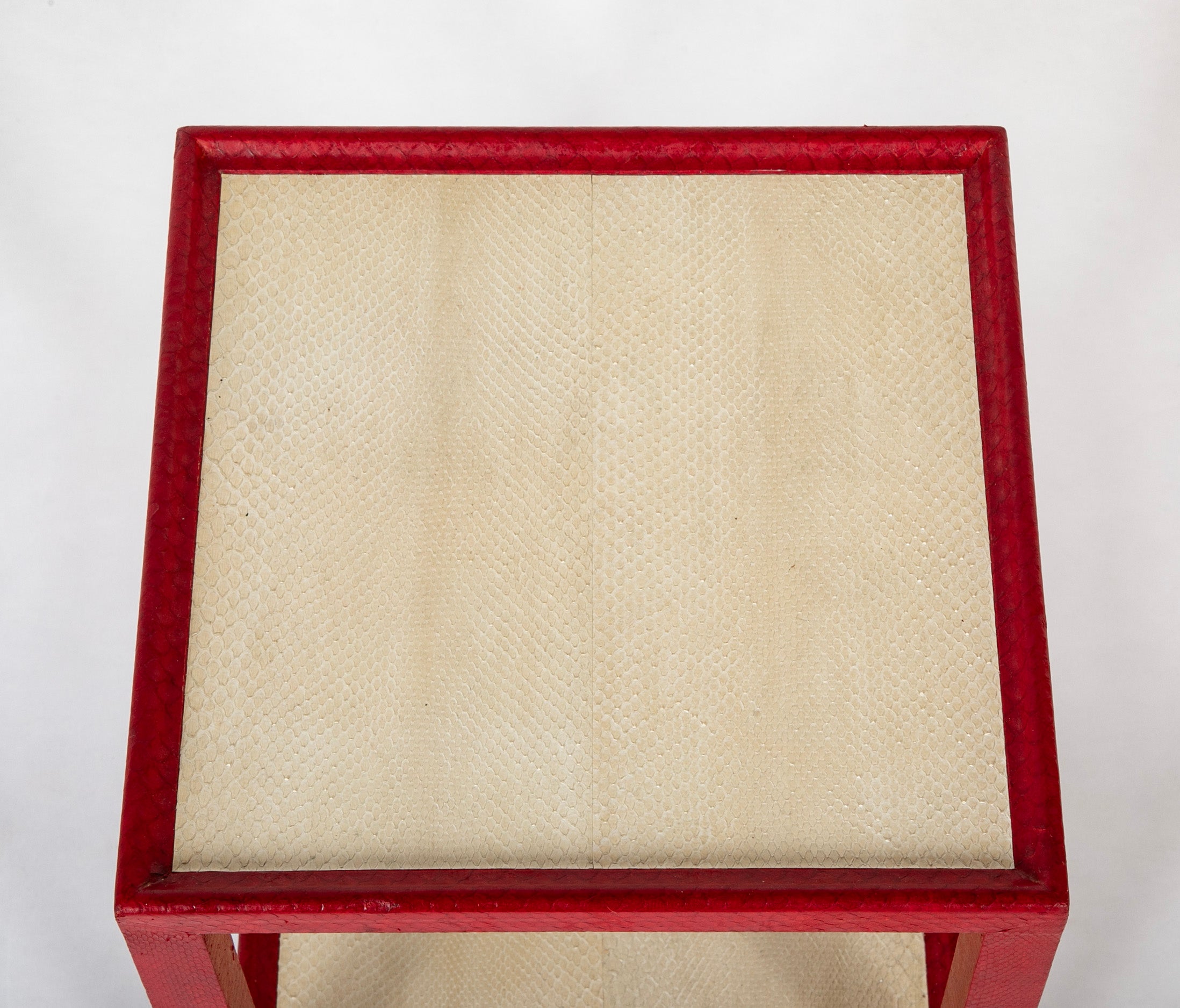Karl Springer Telephone Drinks Table in Red And White Cobra Skin