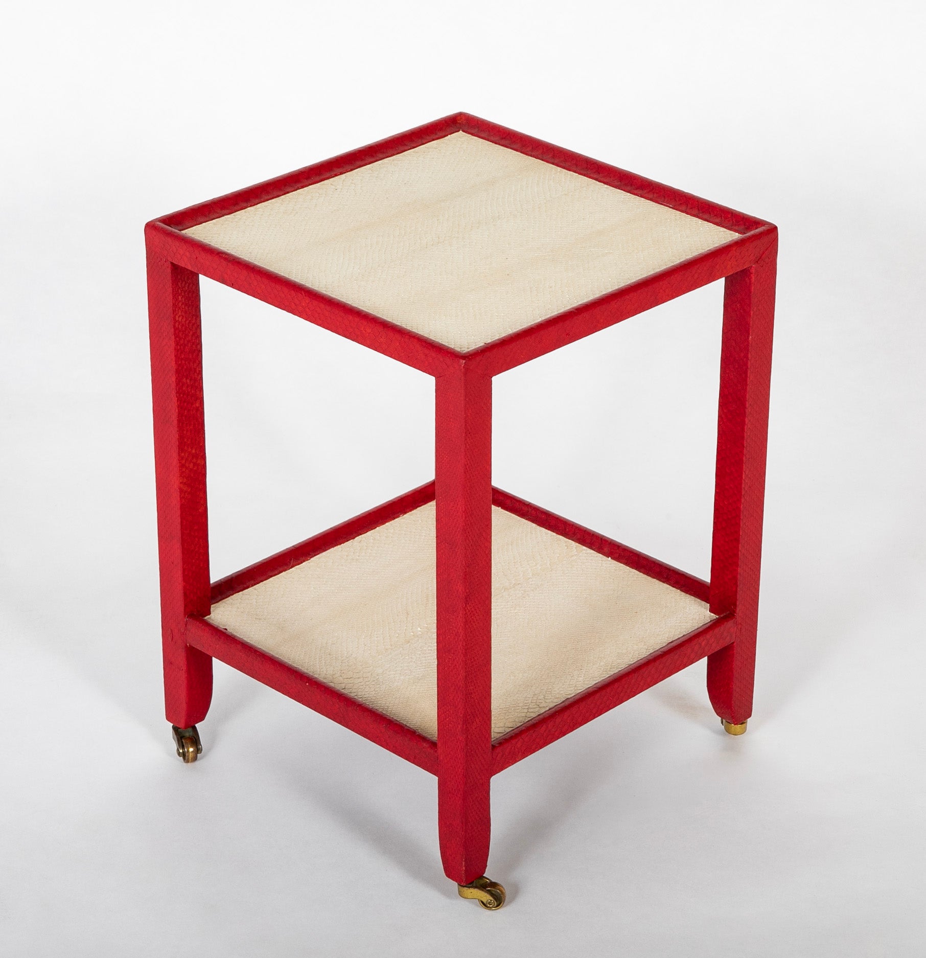 Karl Springer Telephone Drinks Table in Red And White Cobra Skin