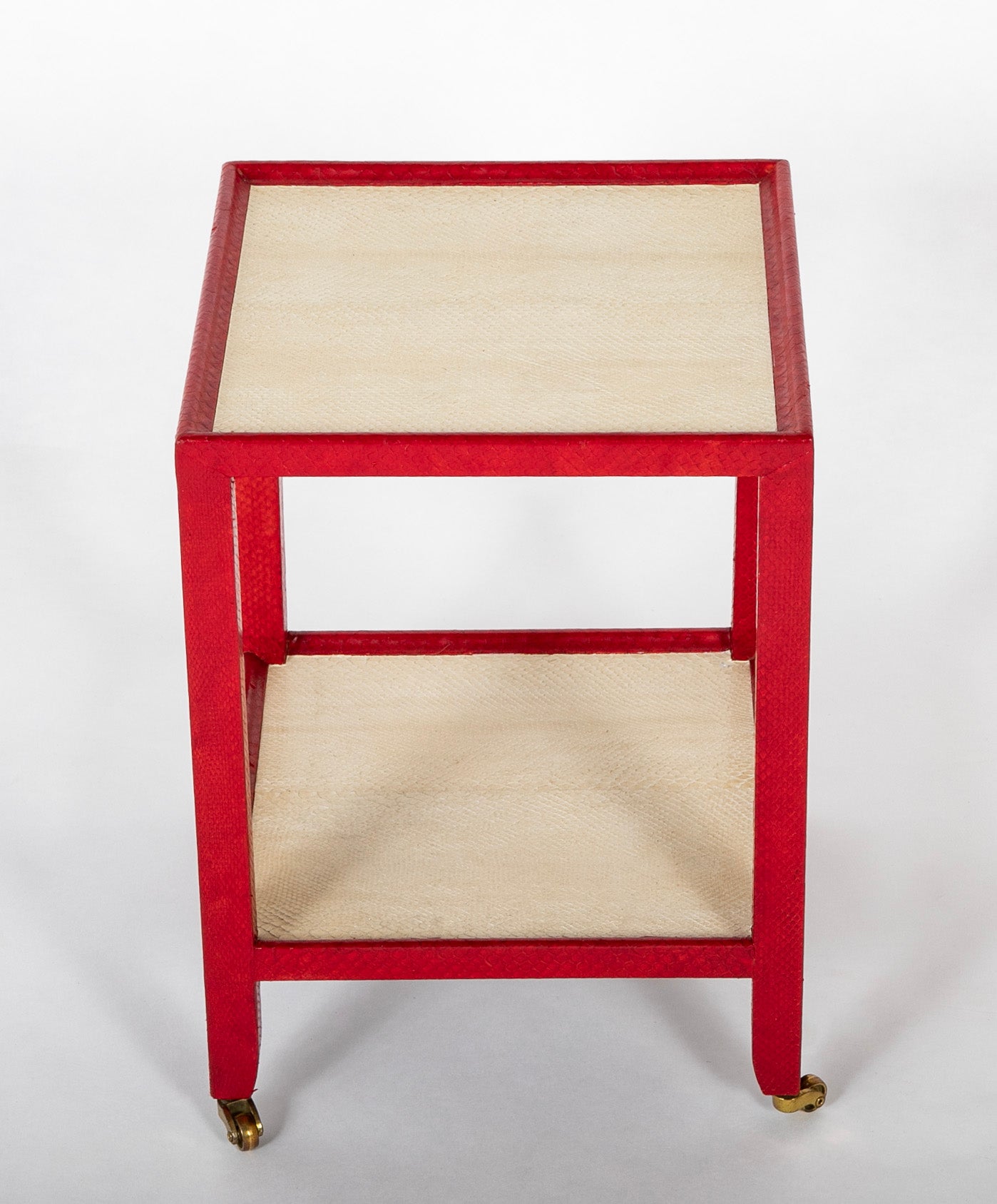 Karl Springer Telephone Drinks Table in Red And White Cobra Skin