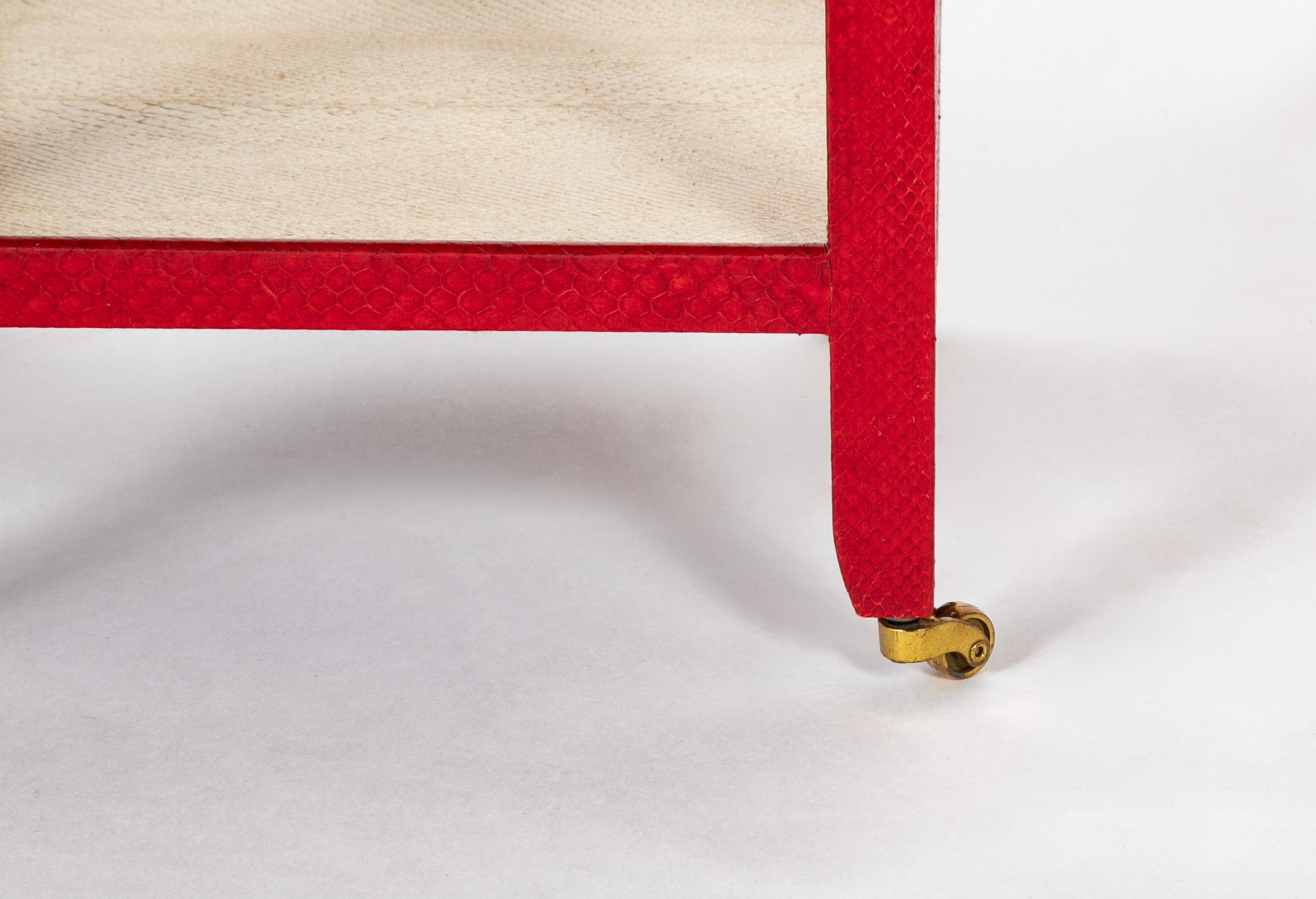 Karl Springer Telephone Drinks Table in Red And White Cobra Skin