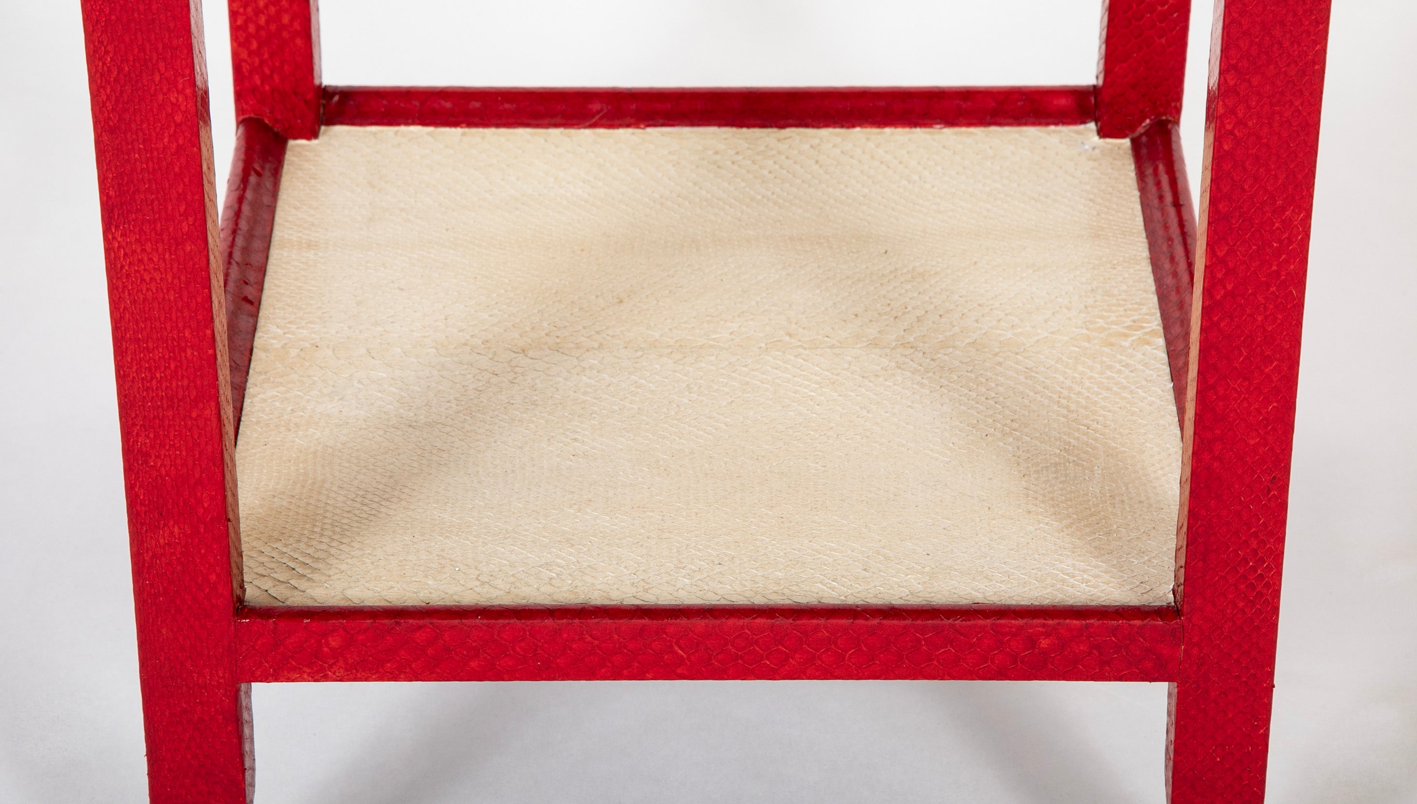 Karl Springer Telephone Drinks Table in Red And White Cobra Skin