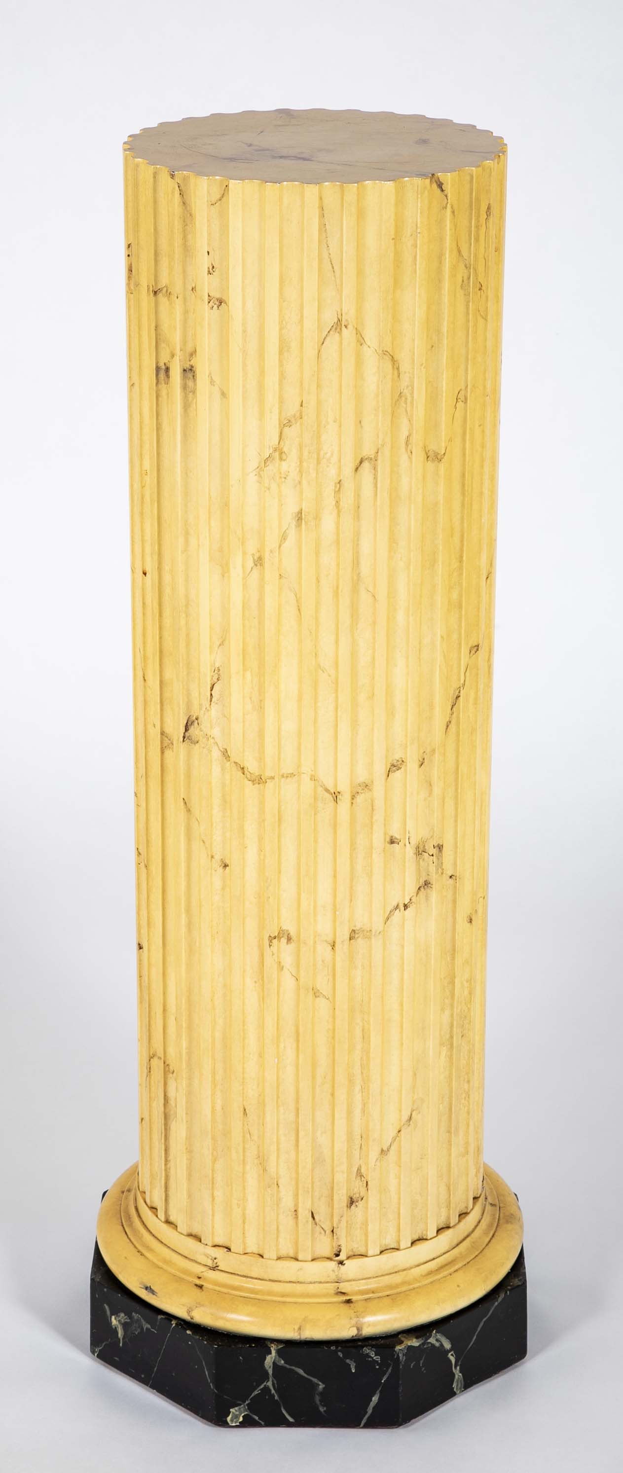 Italian Neoclassical Faux Siena Marble Fluted Column Pedestal