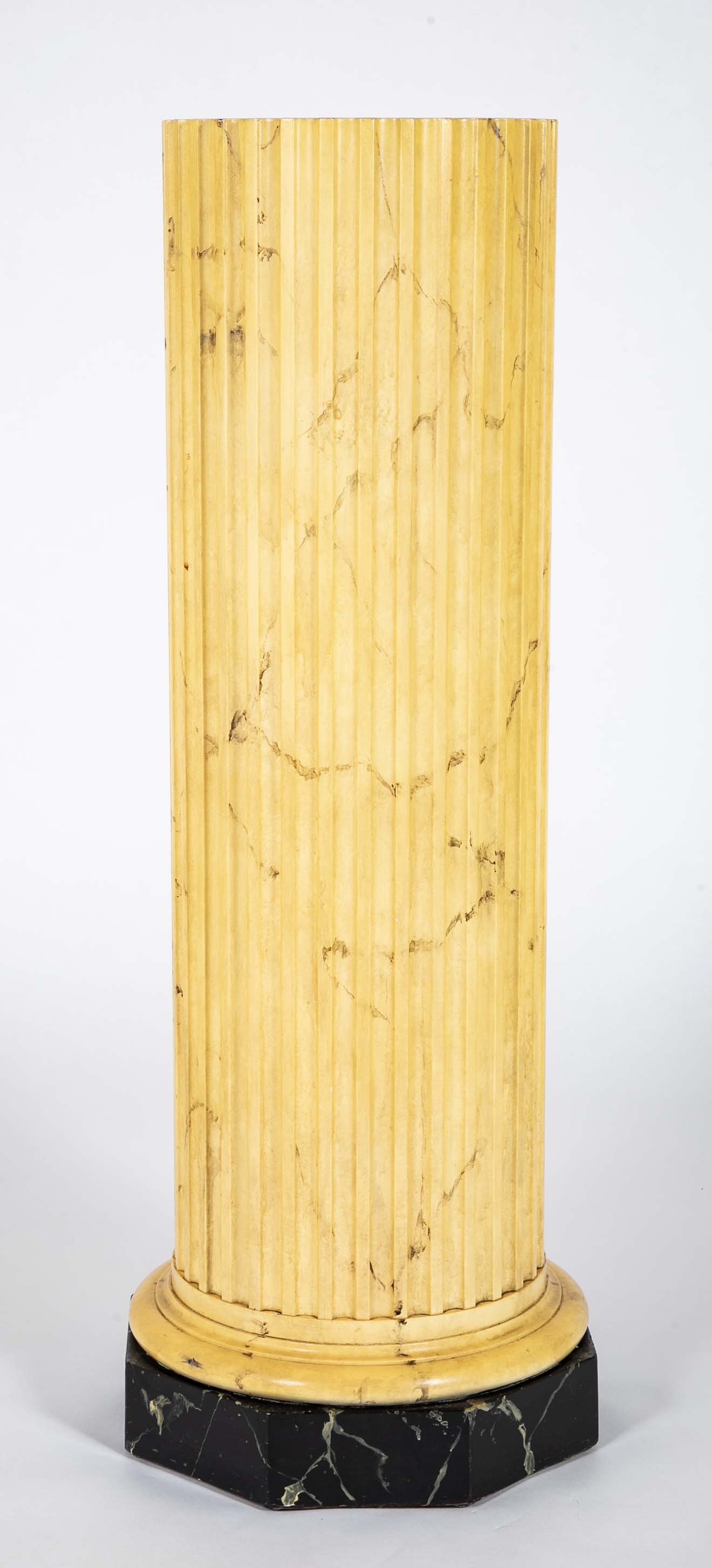 Italian Neoclassical Faux Siena Marble Fluted Column Pedestal