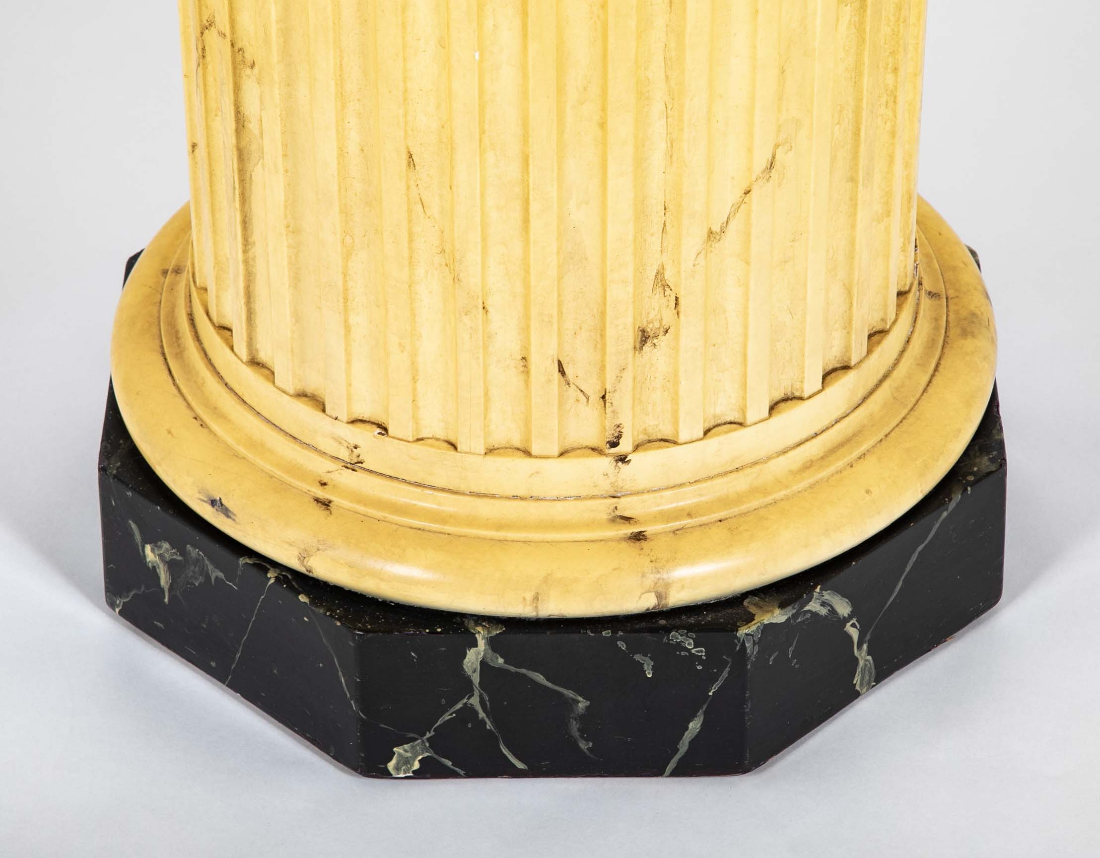 Italian Neoclassical Faux Siena Marble Fluted Column Pedestal