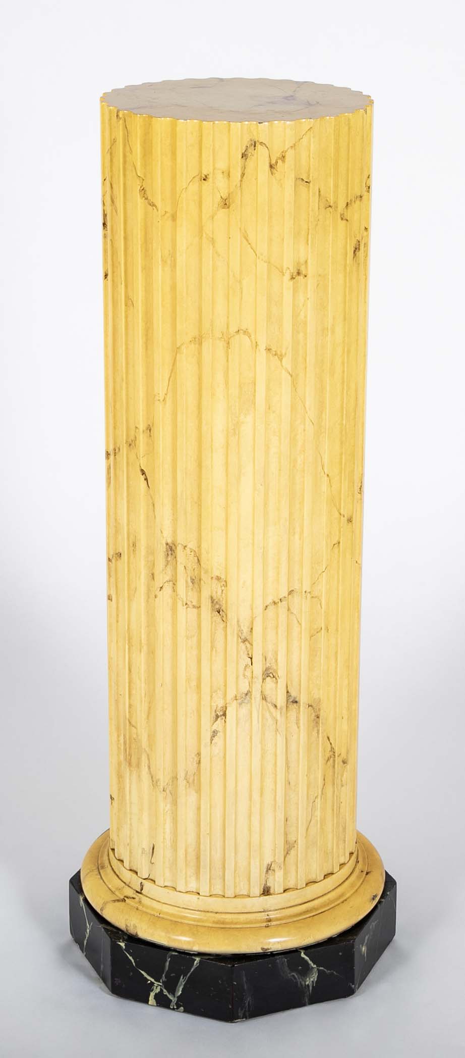 Italian Neoclassical Faux Siena Marble Fluted Column Pedestal