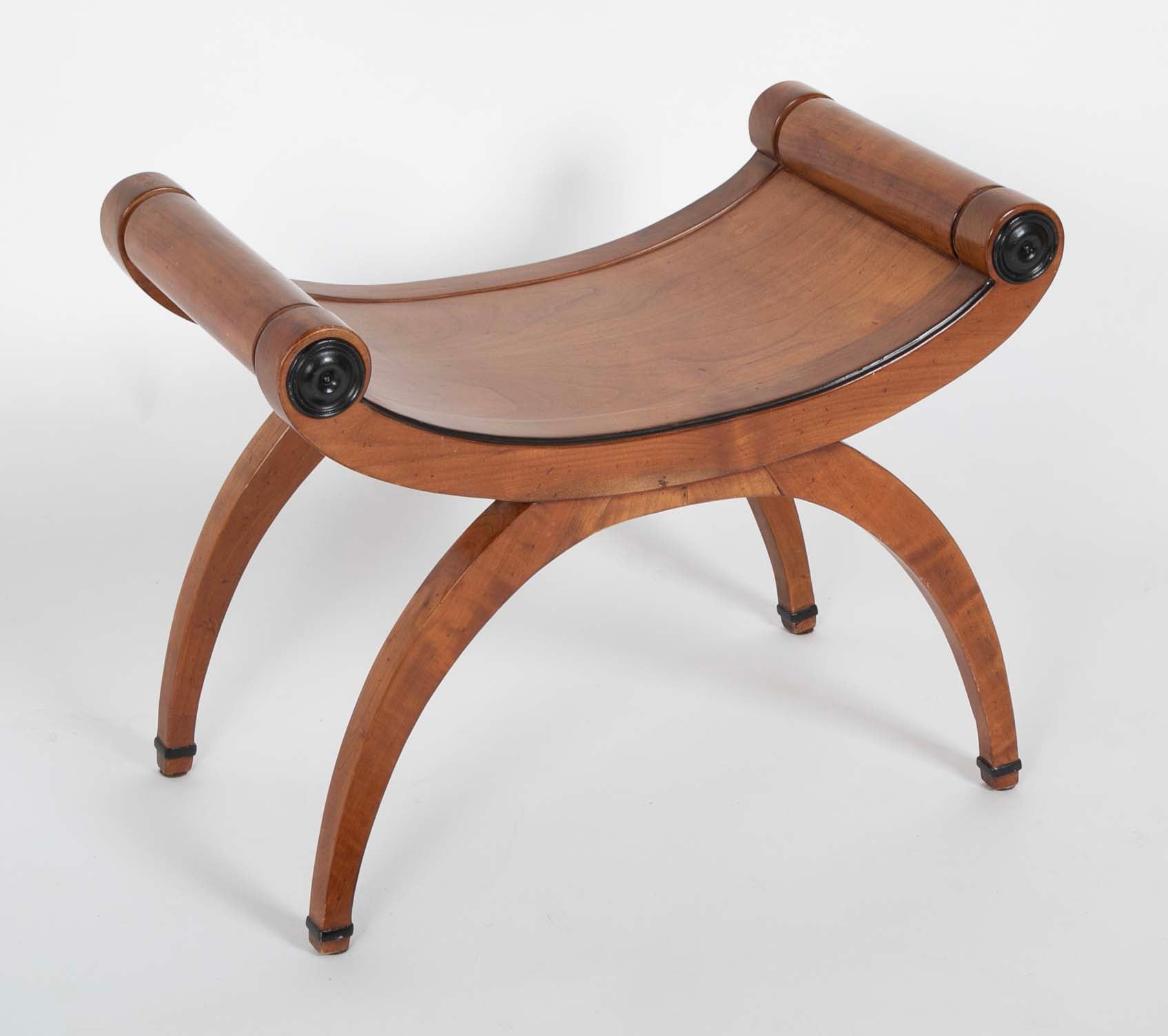 Italian Neoclassical Walnut Curule Stool With Ebonized Accents