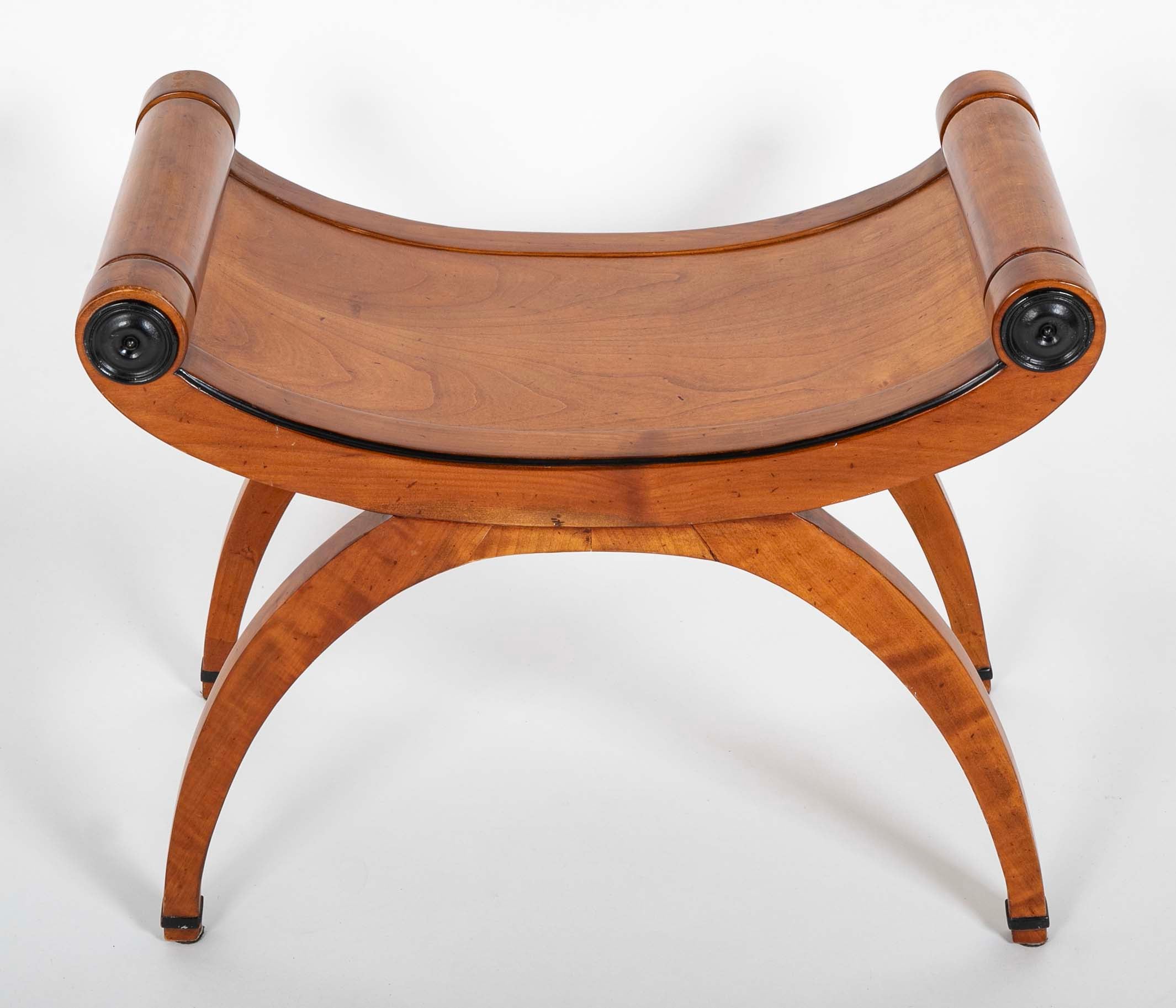 Italian Neoclassical Walnut Curule Stool With Ebonized Accents