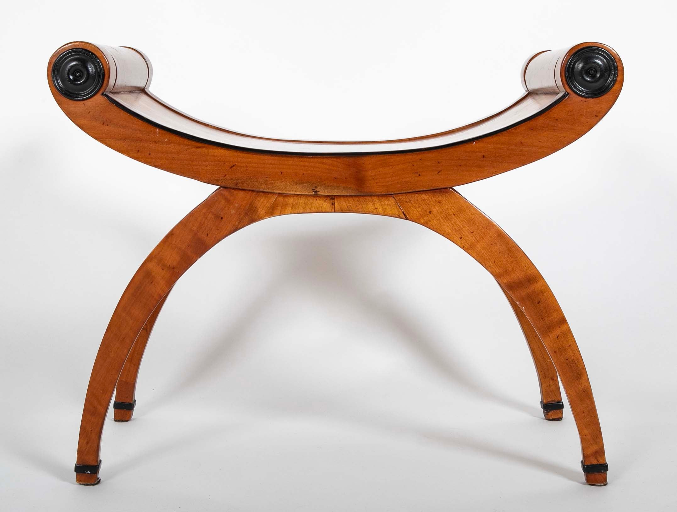 Italian Neoclassical Walnut Curule Stool With Ebonized Accents