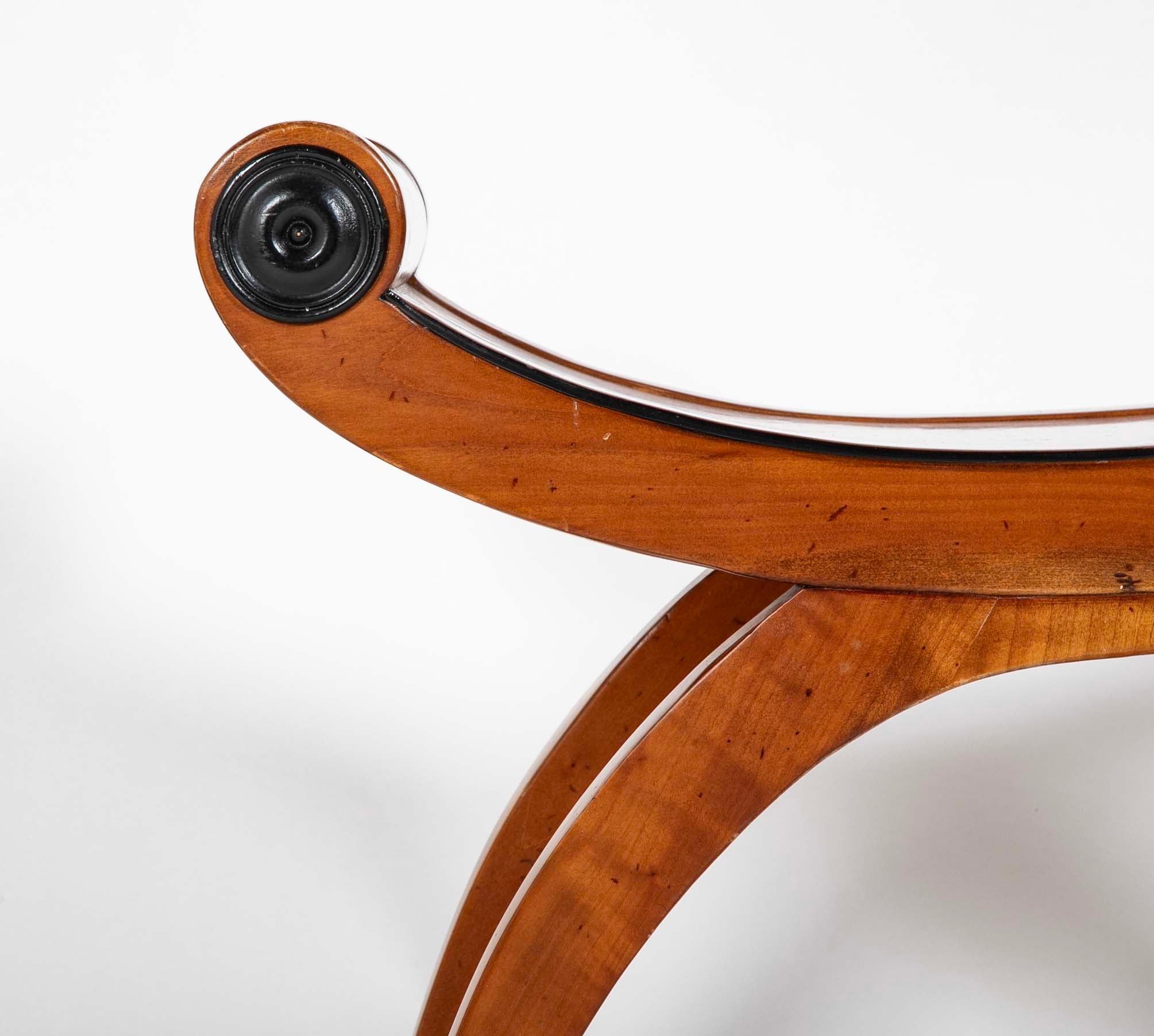 Italian Neoclassical Walnut Curule Stool With Ebonized Accents