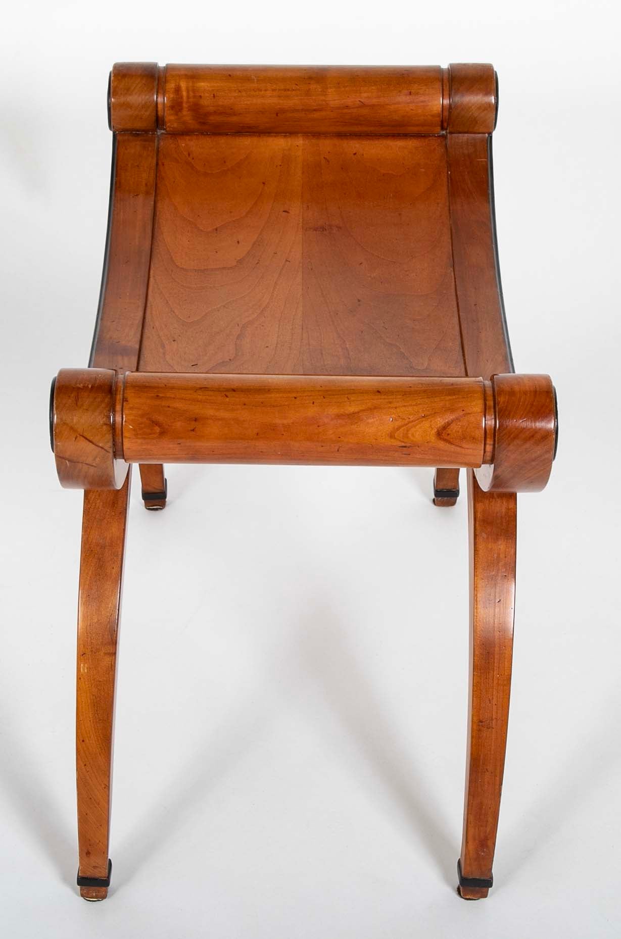 Italian Neoclassical Walnut Curule Stool With Ebonized Accents