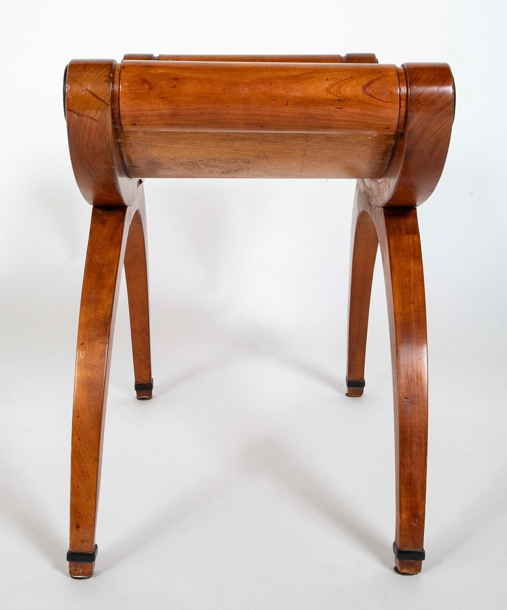 Italian Neoclassical Walnut Curule Stool With Ebonized Accents