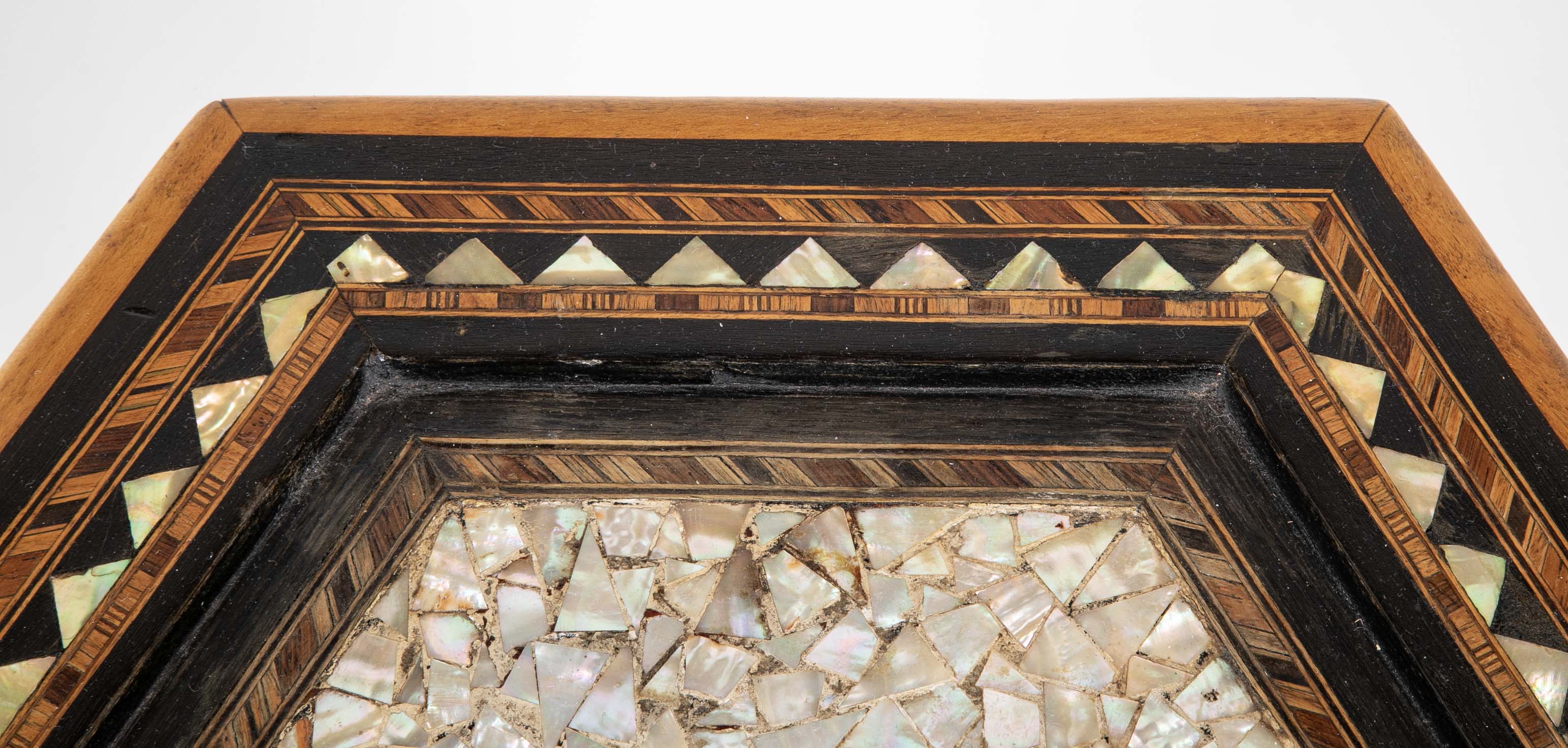Moroccan Hexagonal Table with Mother-of-Pearl, Ebony and Fruitwood Inlay