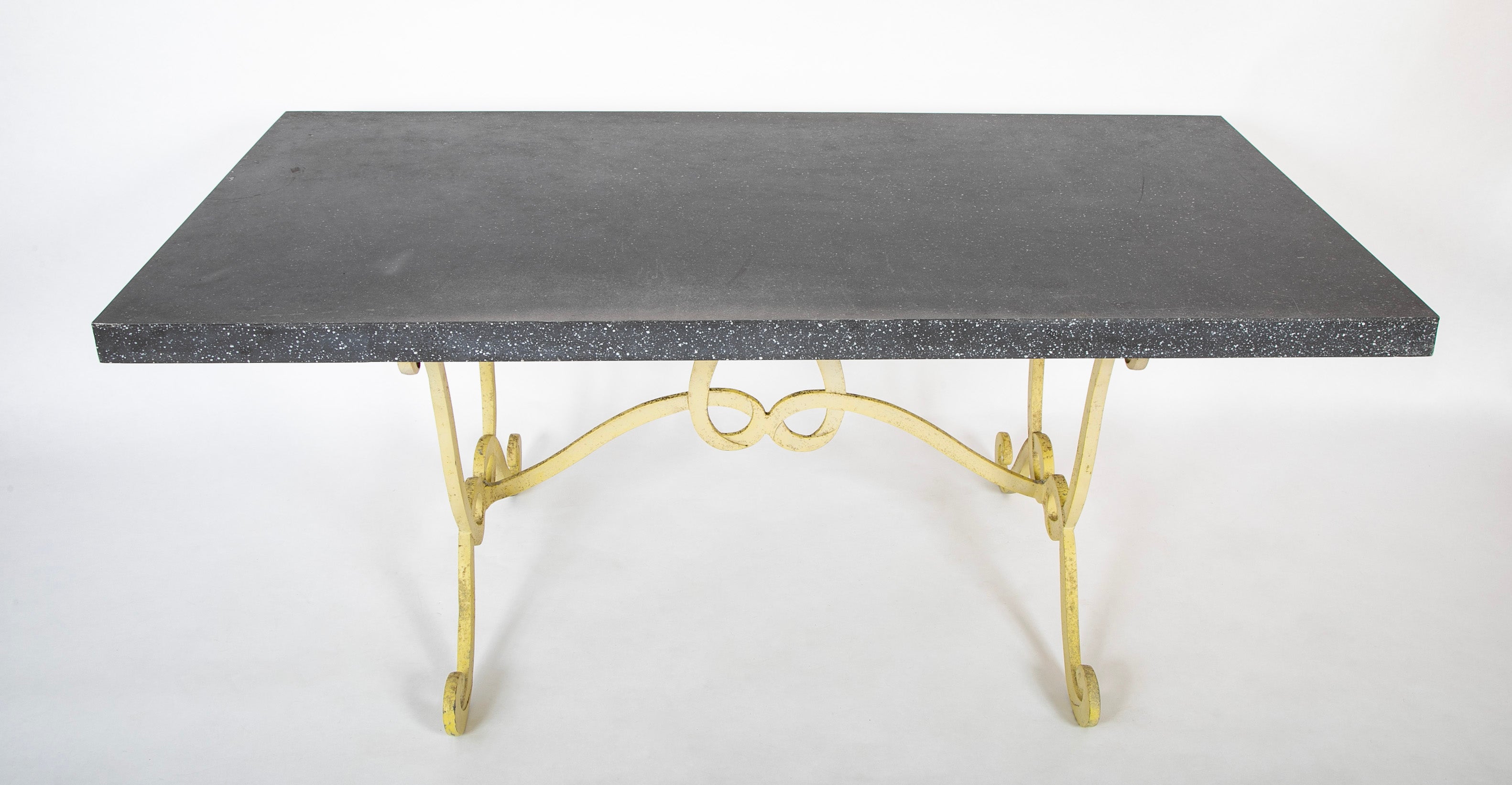 Dorothy Draper Steel Table with Faux Granite Top and Yellow Base
