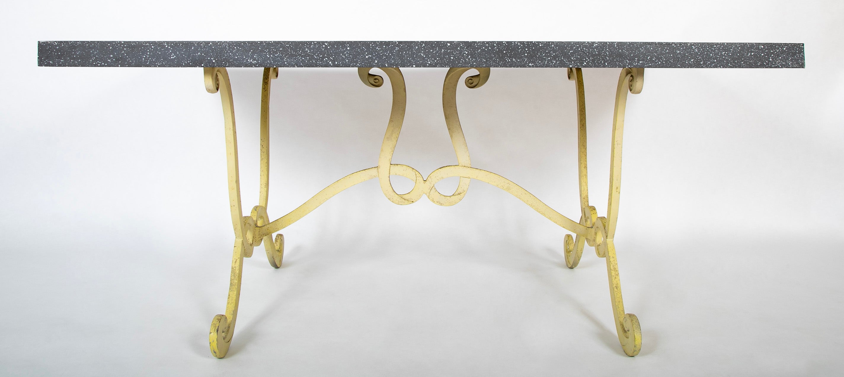 Dorothy Draper Steel Table with Faux Granite Top and Yellow Base
