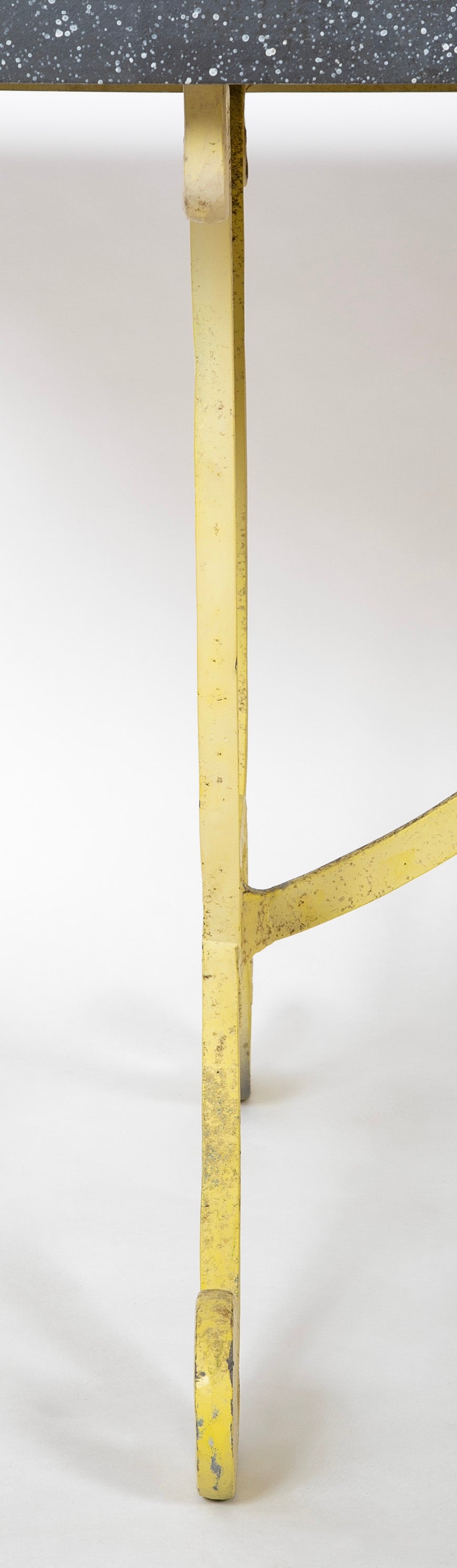Dorothy Draper Steel Table with Faux Granite Top and Yellow Base