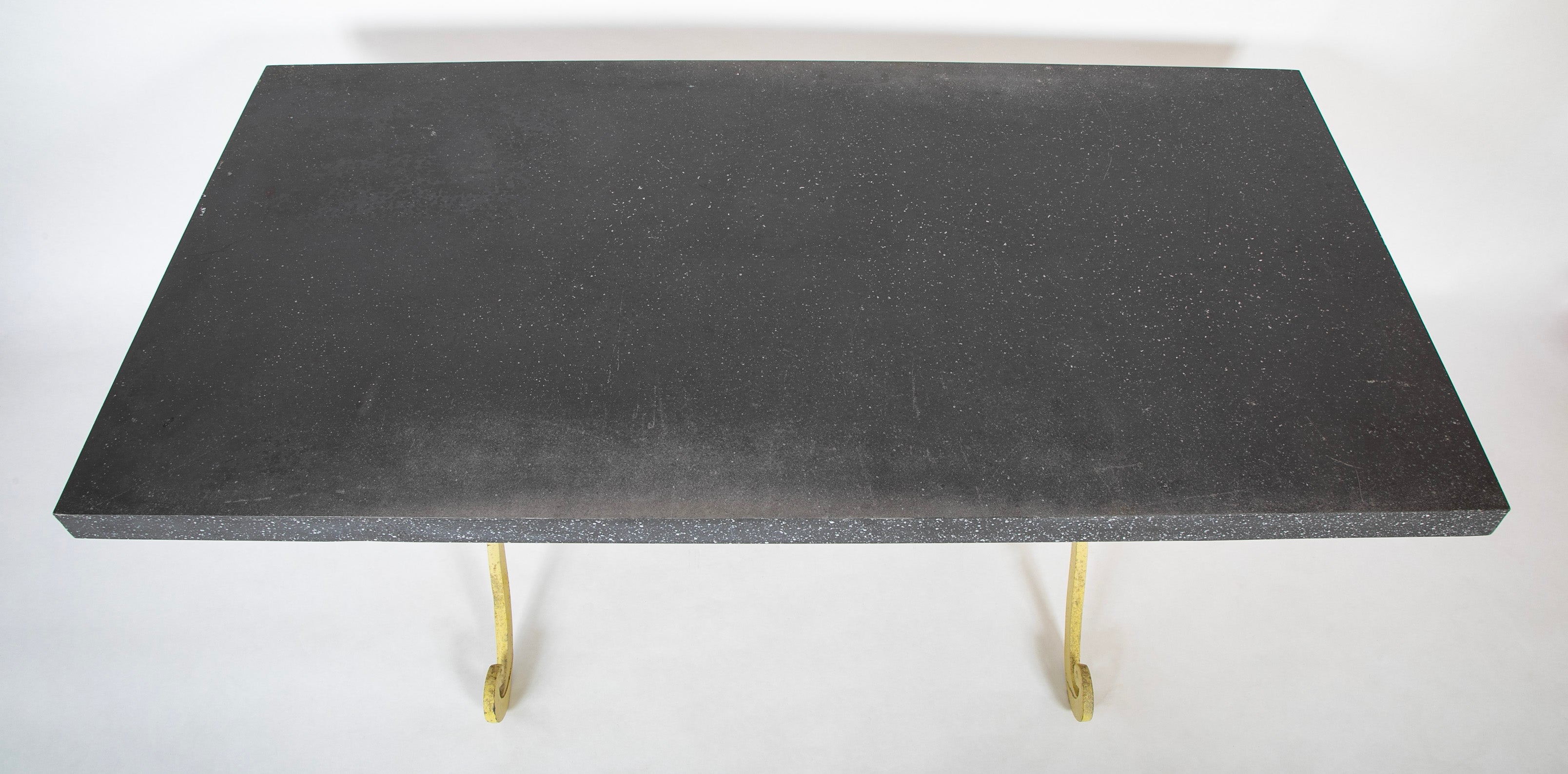 Dorothy Draper Steel Table with Faux Granite Top and Yellow Base