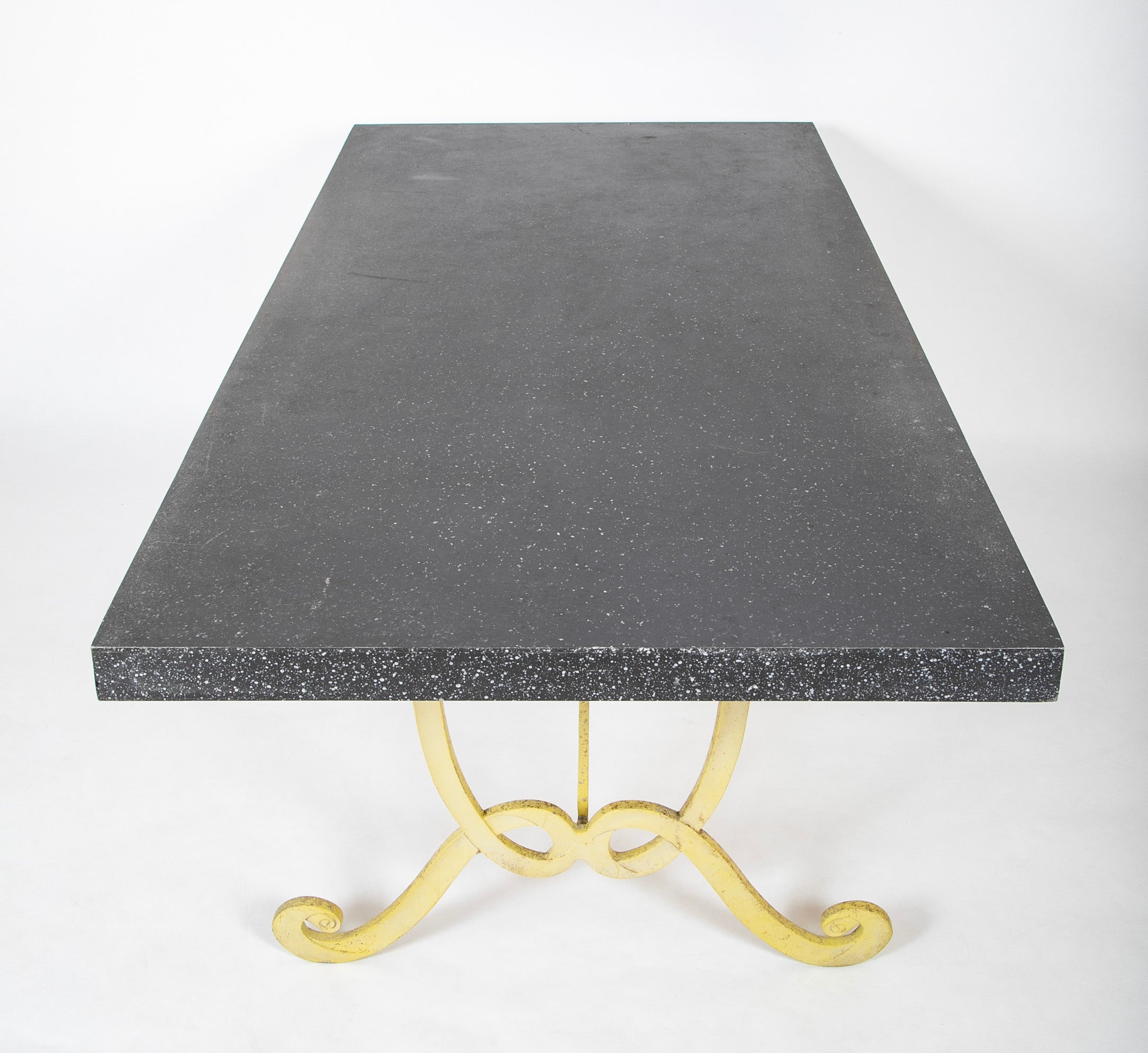 Dorothy Draper Steel Table with Faux Granite Top and Yellow Base