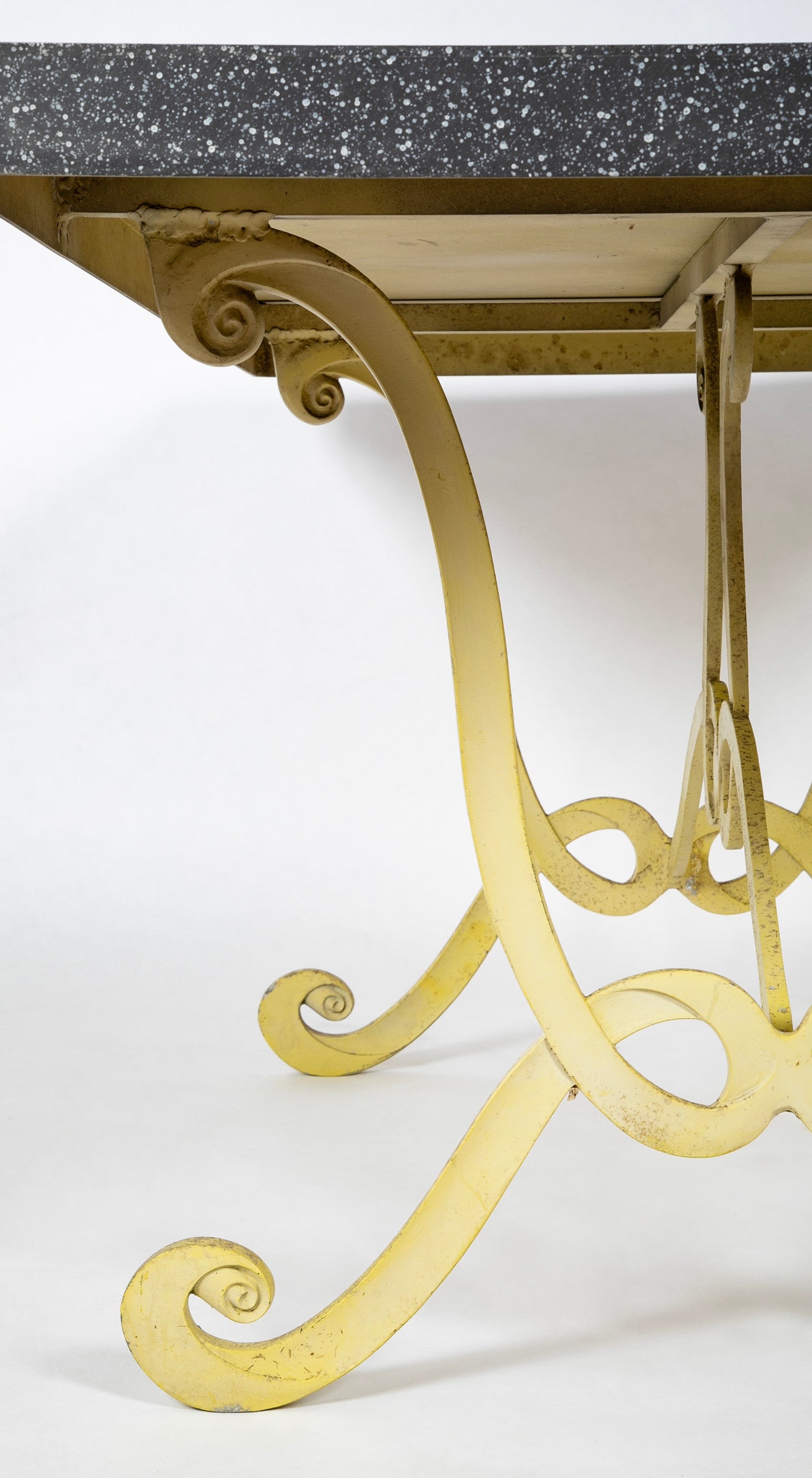 Dorothy Draper Steel Table with Faux Granite Top and Yellow Base