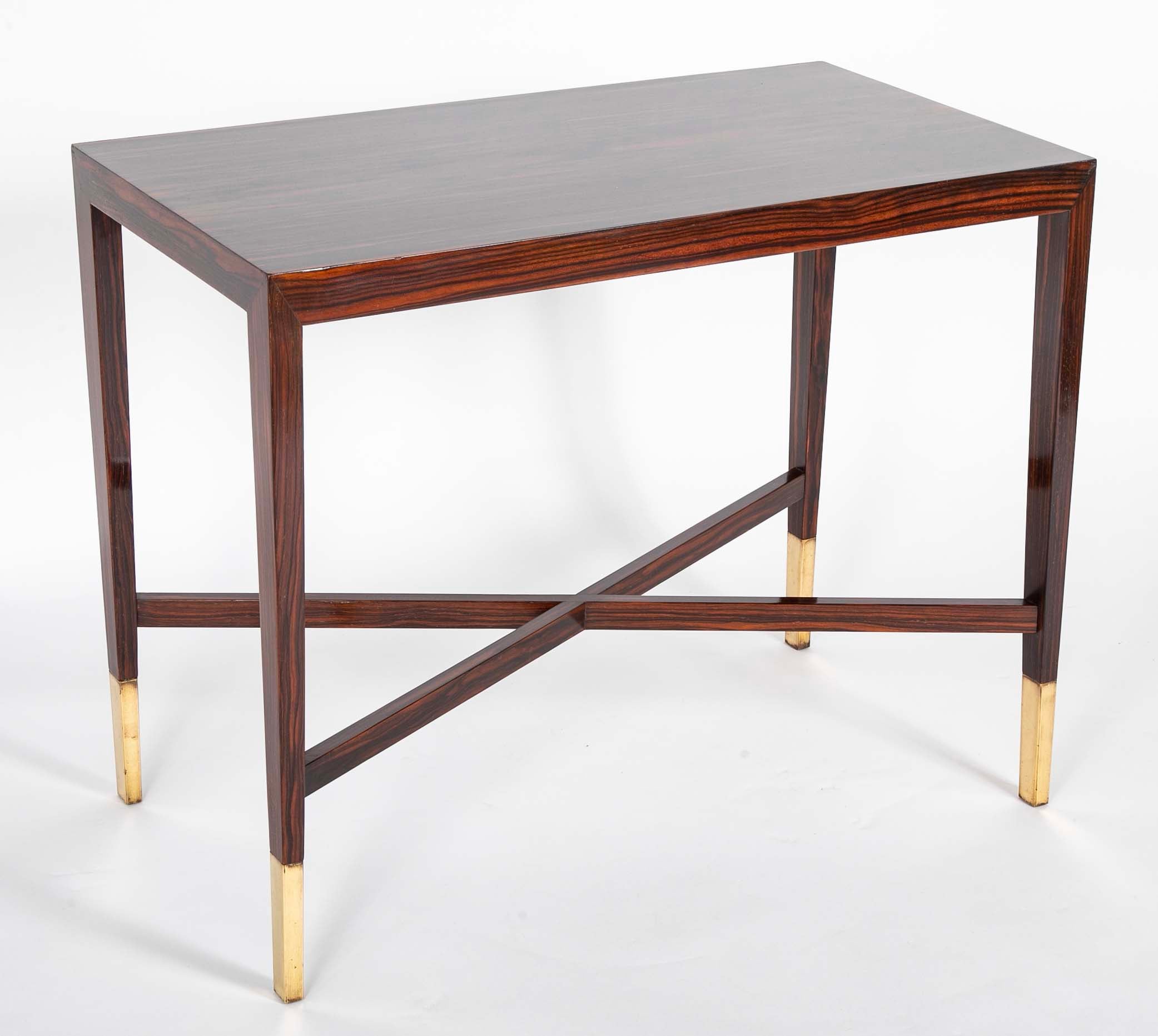 Mid-Century French Rosewood Table with Brass Sabots