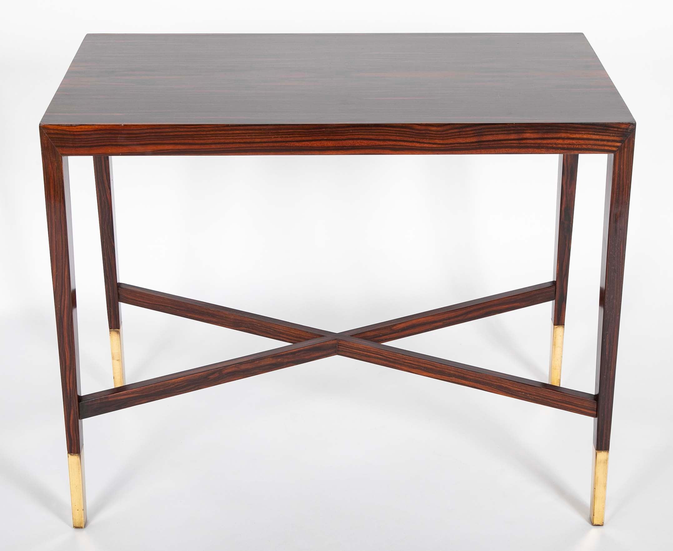 Mid-Century French Rosewood Table with Brass Sabots