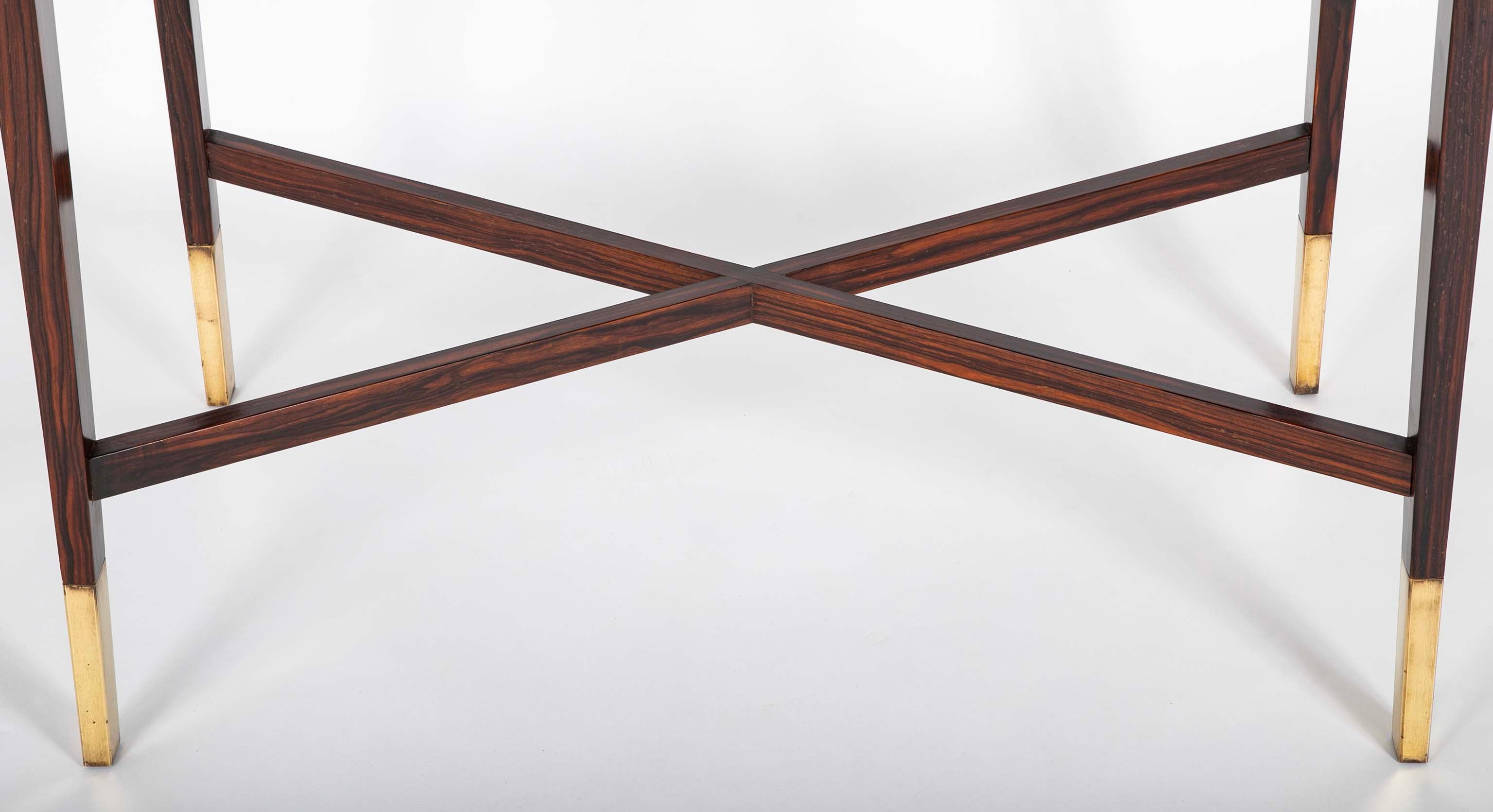 Mid-Century French Rosewood Table with Brass Sabots