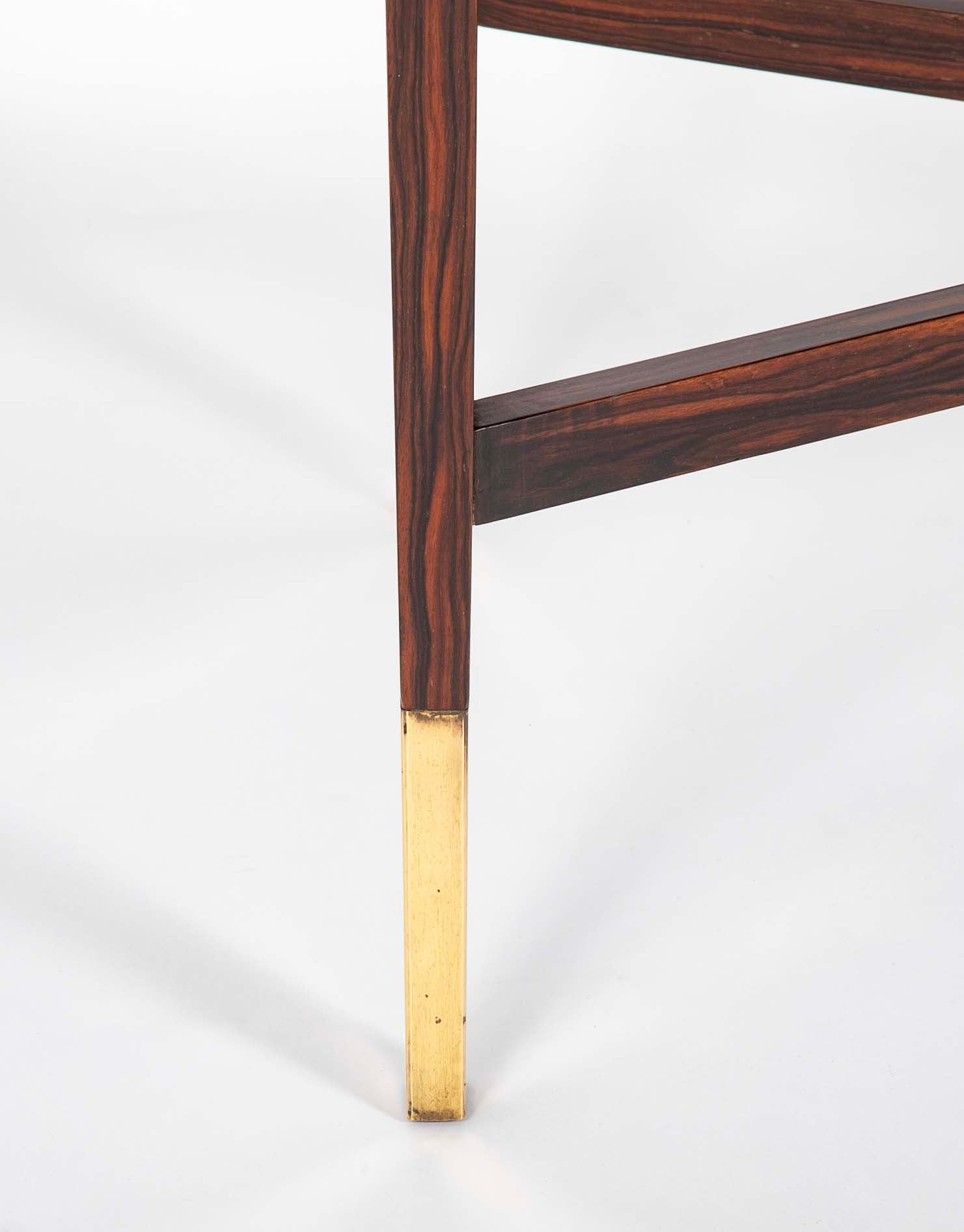 Mid-Century French Rosewood Table with Brass Sabots