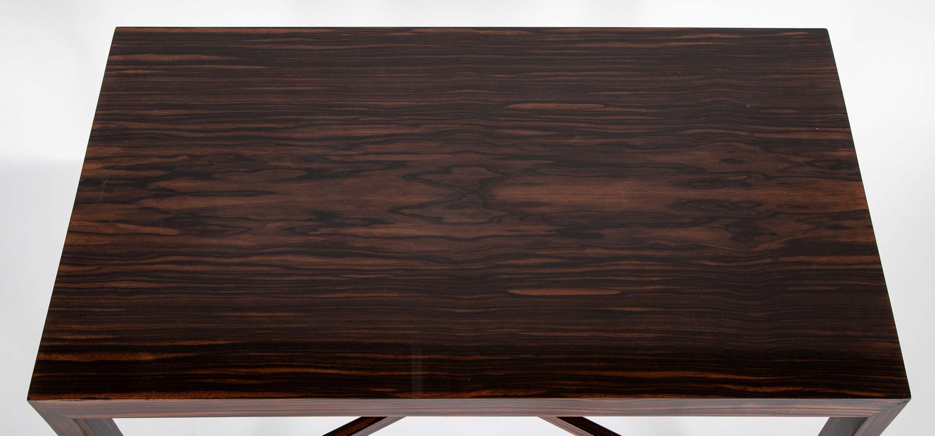 Mid-Century French Rosewood Table with Brass Sabots