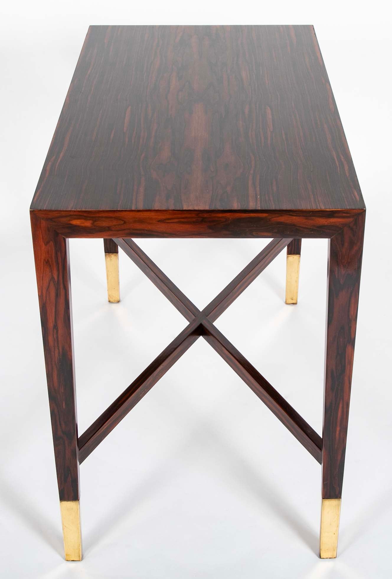 Mid-Century French Rosewood Table with Brass Sabots