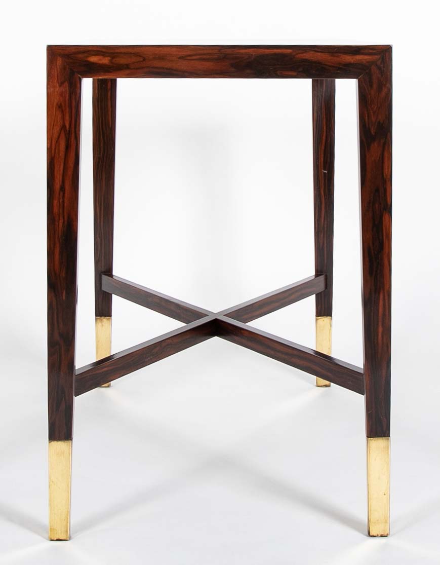 Mid-Century French Rosewood Table with Brass Sabots