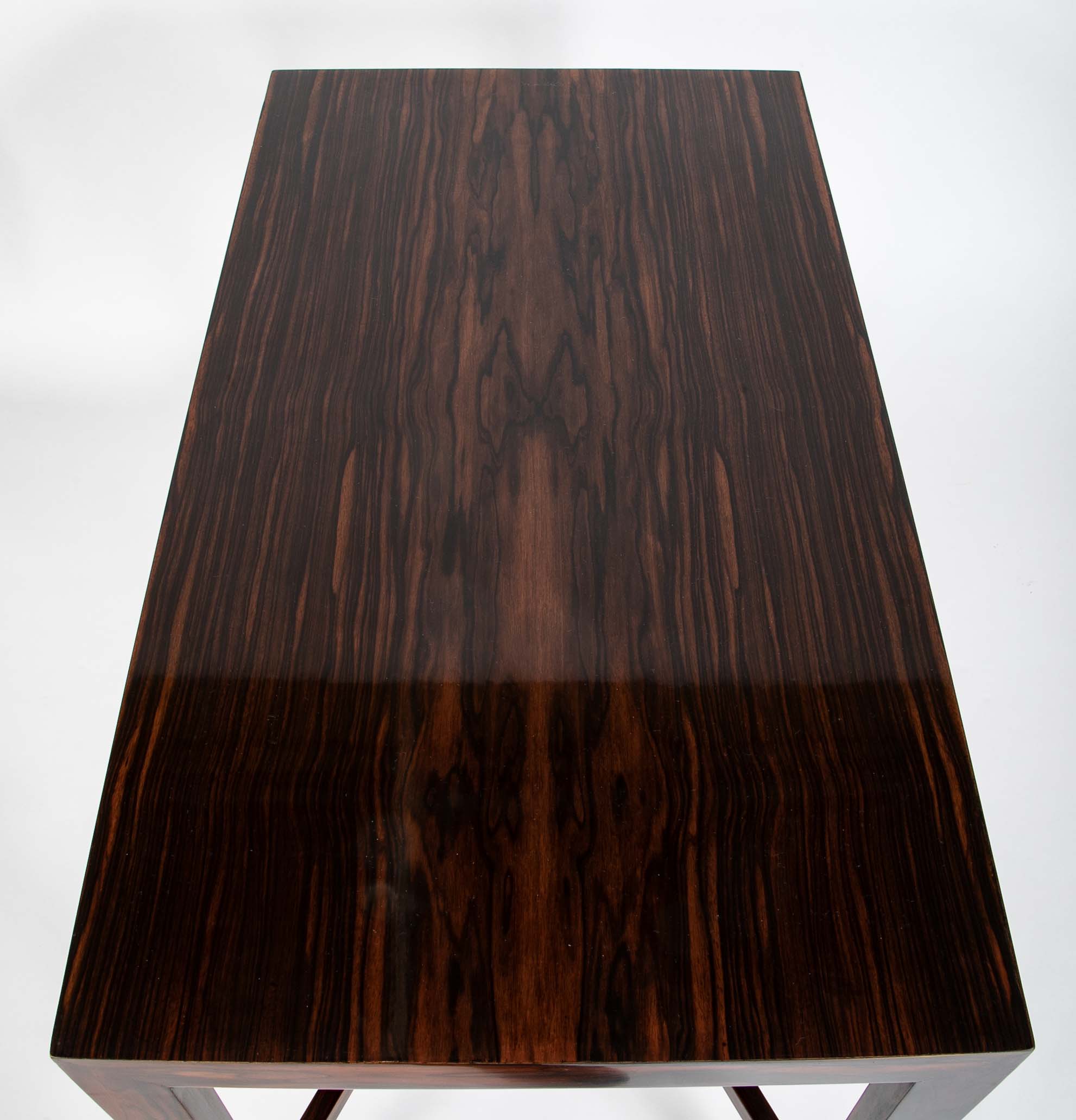 Mid-Century French Rosewood Table with Brass Sabots