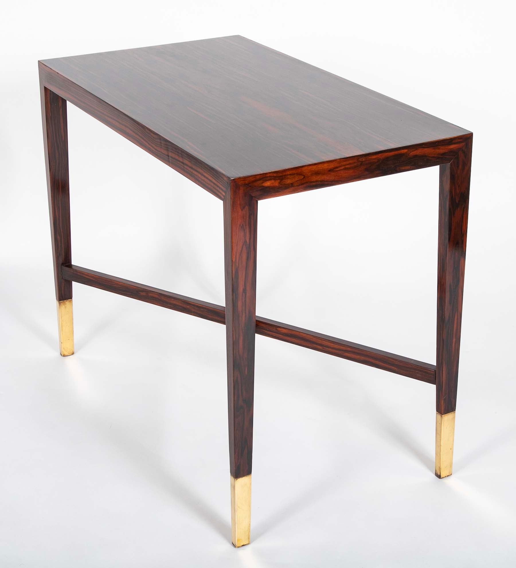 Mid-Century French Rosewood Table with Brass Sabots