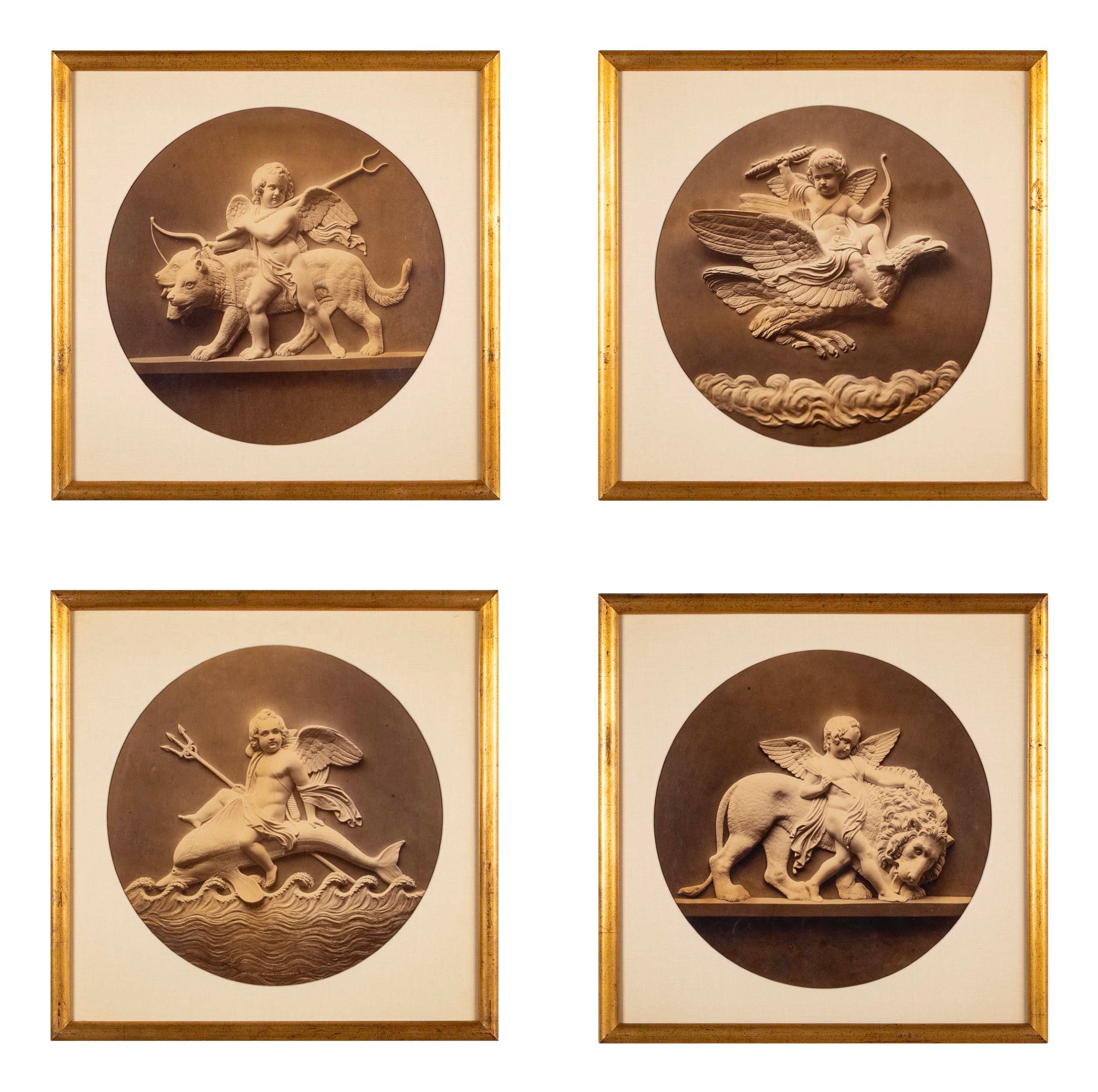 Set of 4 Albumen Silver Prints of Betel Thorvaldsen's "Cupid's Reign Over the Four Elements""