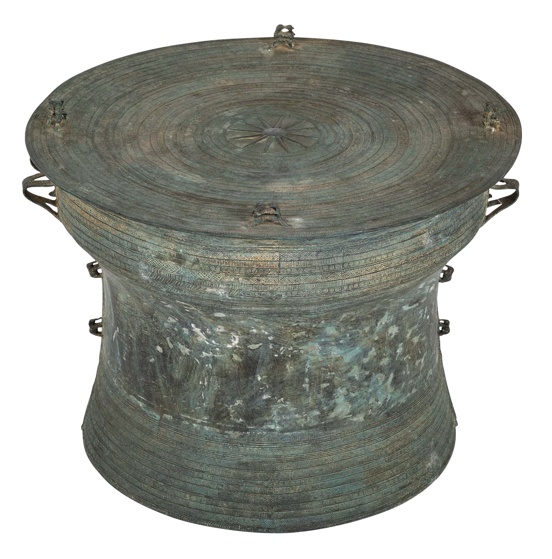 A Burmese Bronze Rain Drum with Verdigris Patina