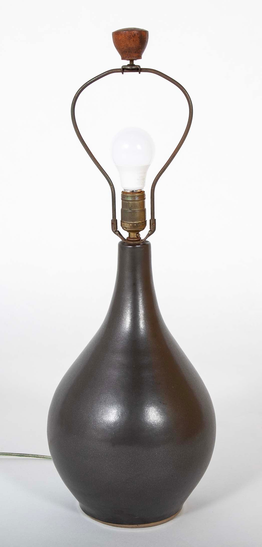 Jane and Gordon Martz Mid-Century Ceramic Lamp with Chocolate Glaze