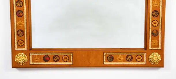 Italian Neoclassical Fruitwood Mirror with Floral, Butterfly and Shell Inlay