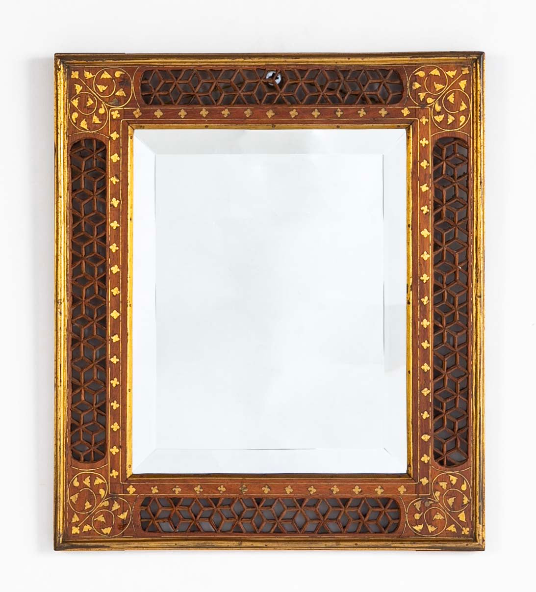 Set of 3 Anglo Indian Hardwood Framed Mirrors with Open Fretwork and Brass Inlay