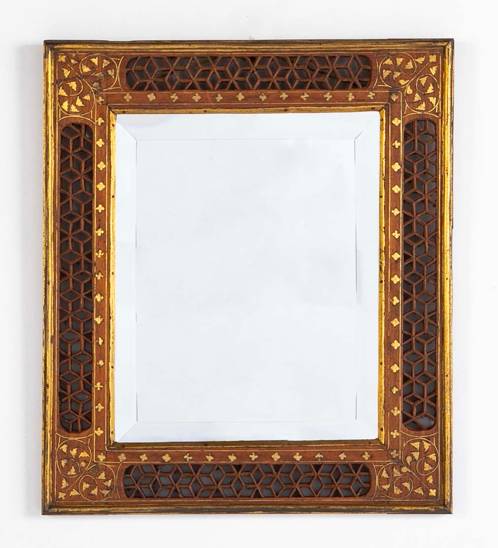 Set of 3 Anglo Indian Hardwood Framed Mirrors with Open Fretwork and Brass Inlay
