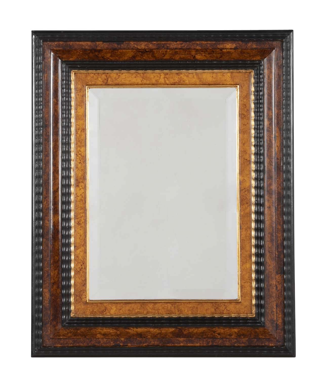 Dutch Baroque Style Ebonized Gilt Ripple Mold Framed Mirror with Beveled Glass