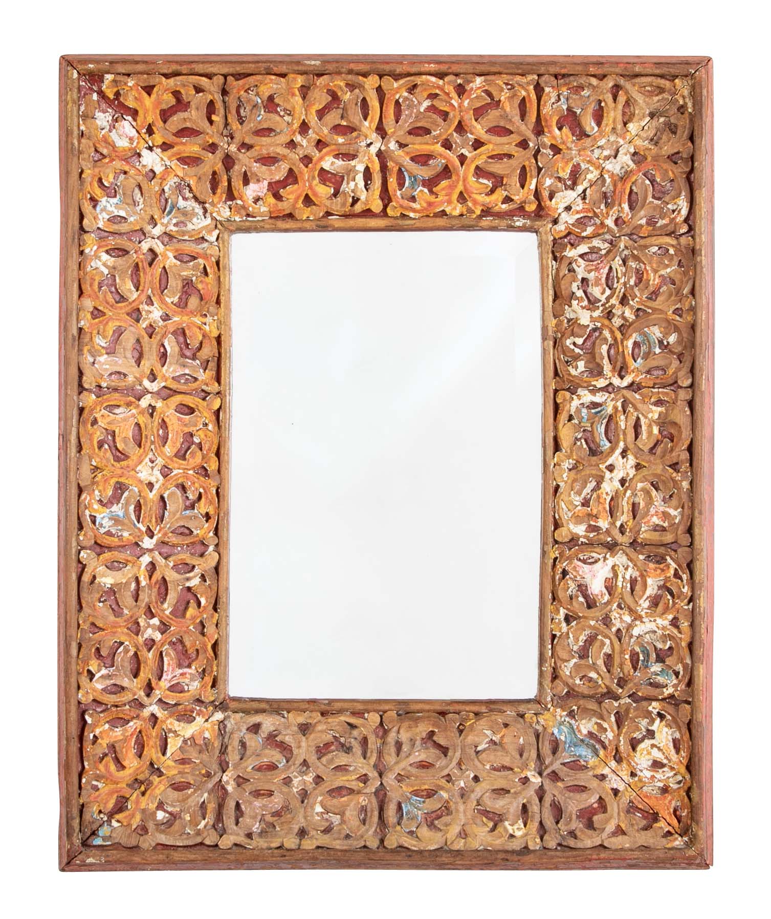 18th Century Spanish Colonial Carved and Painted Frame with Mirror
