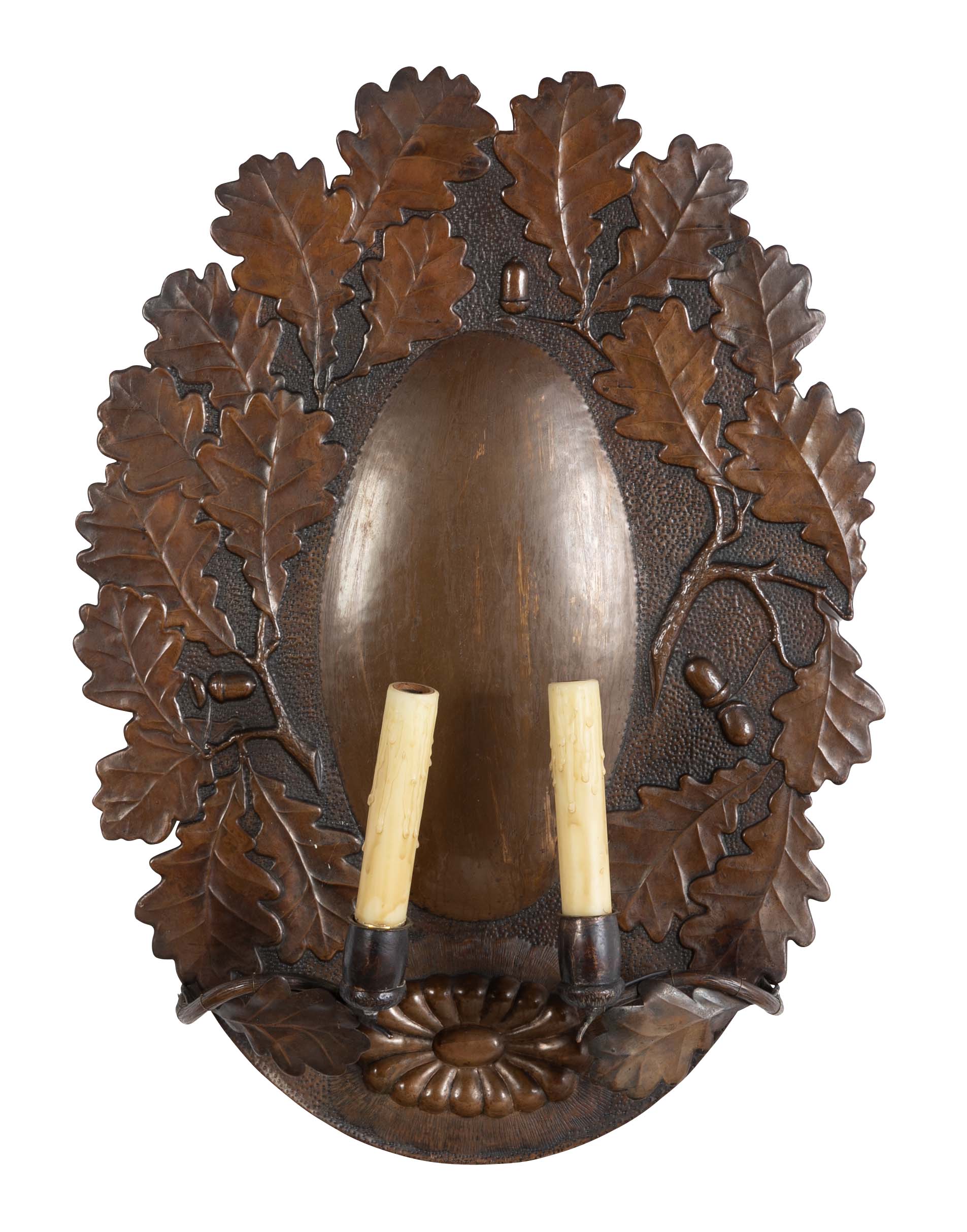 Pair of Dutch Baroque Style Copper Repousse Sconces