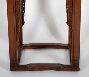 19th Century Chinese Hardwood Pedestal Stand with Carved Bat Motifs
