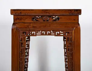 19th Century Chinese Hardwood Pedestal Stand with Carved Bat Motifs
