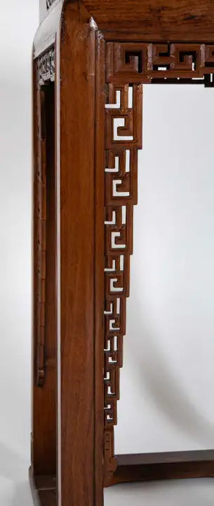 19th Century Chinese Hardwood Pedestal Stand with Carved Bat Motifs